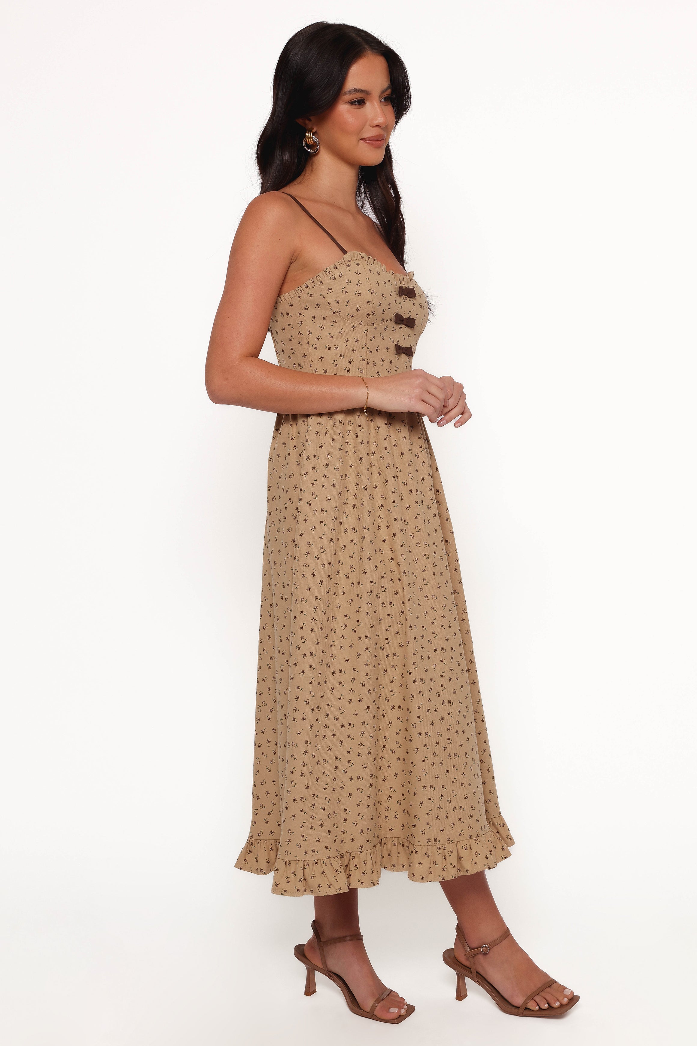 Robbins Midi Dress - Beige Brown-Aur Fashion