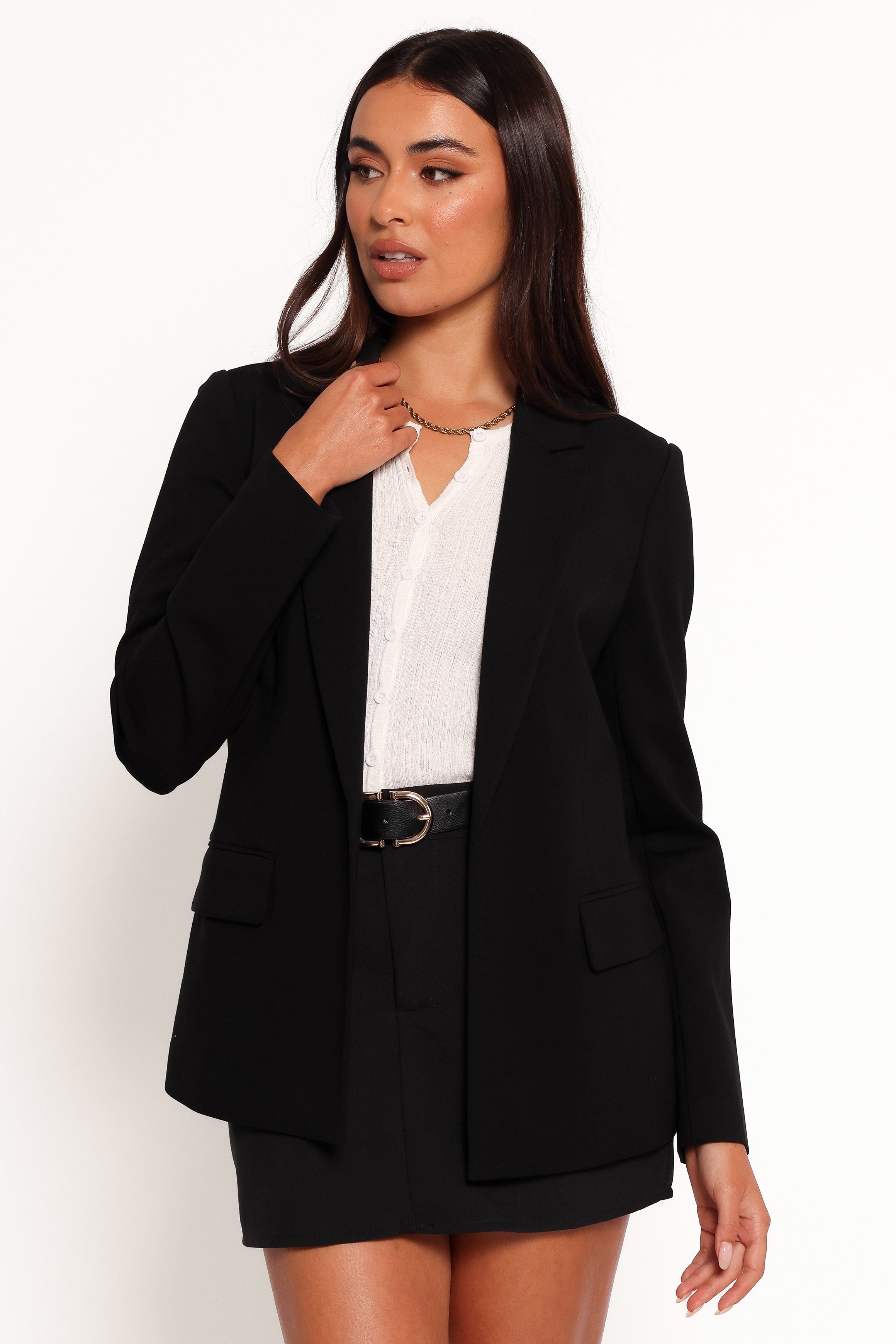 Ronny Open Front Knit Blazer - Black-Aur Fashion