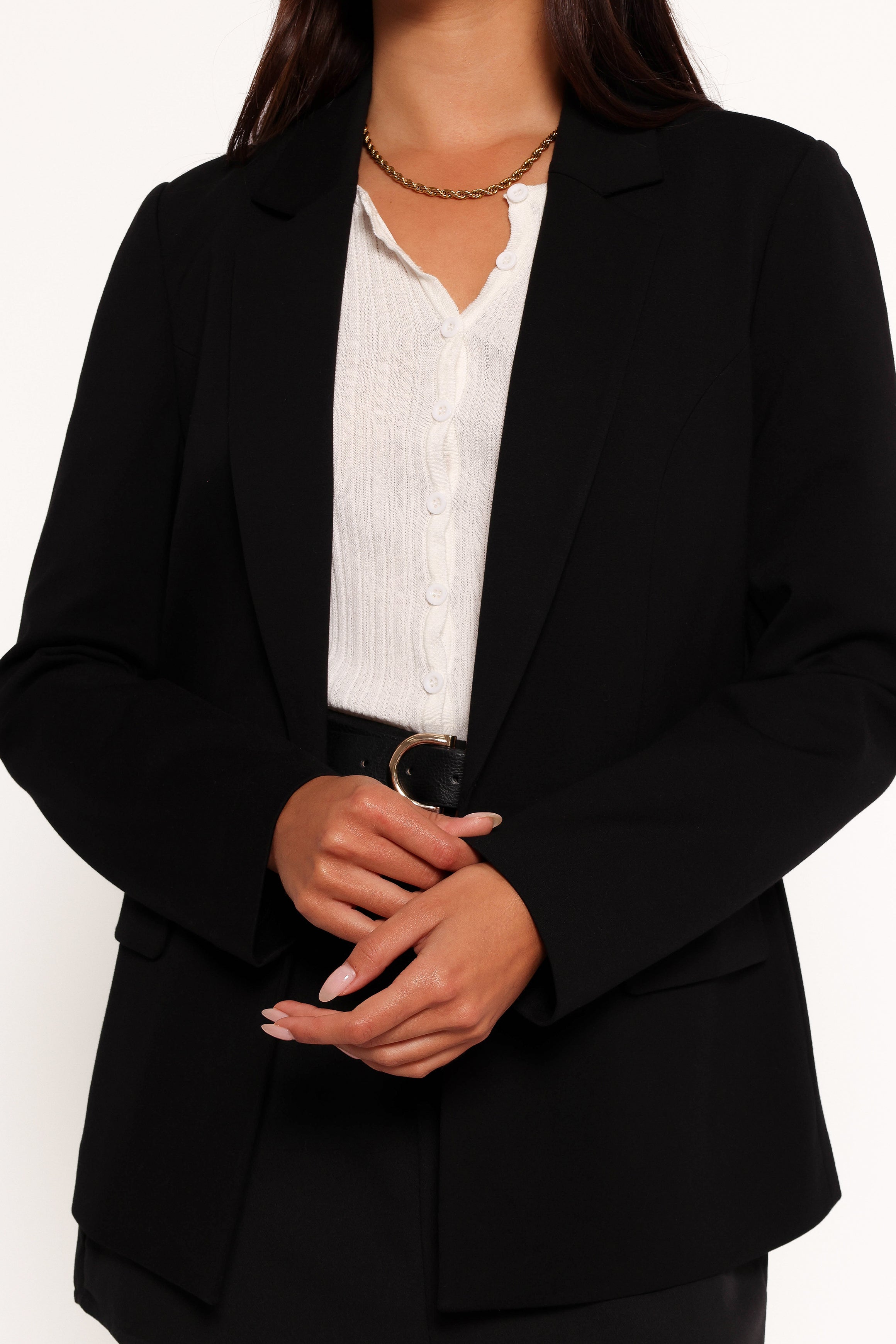 Ronny Open Front Knit Blazer - Black-Aur Fashion