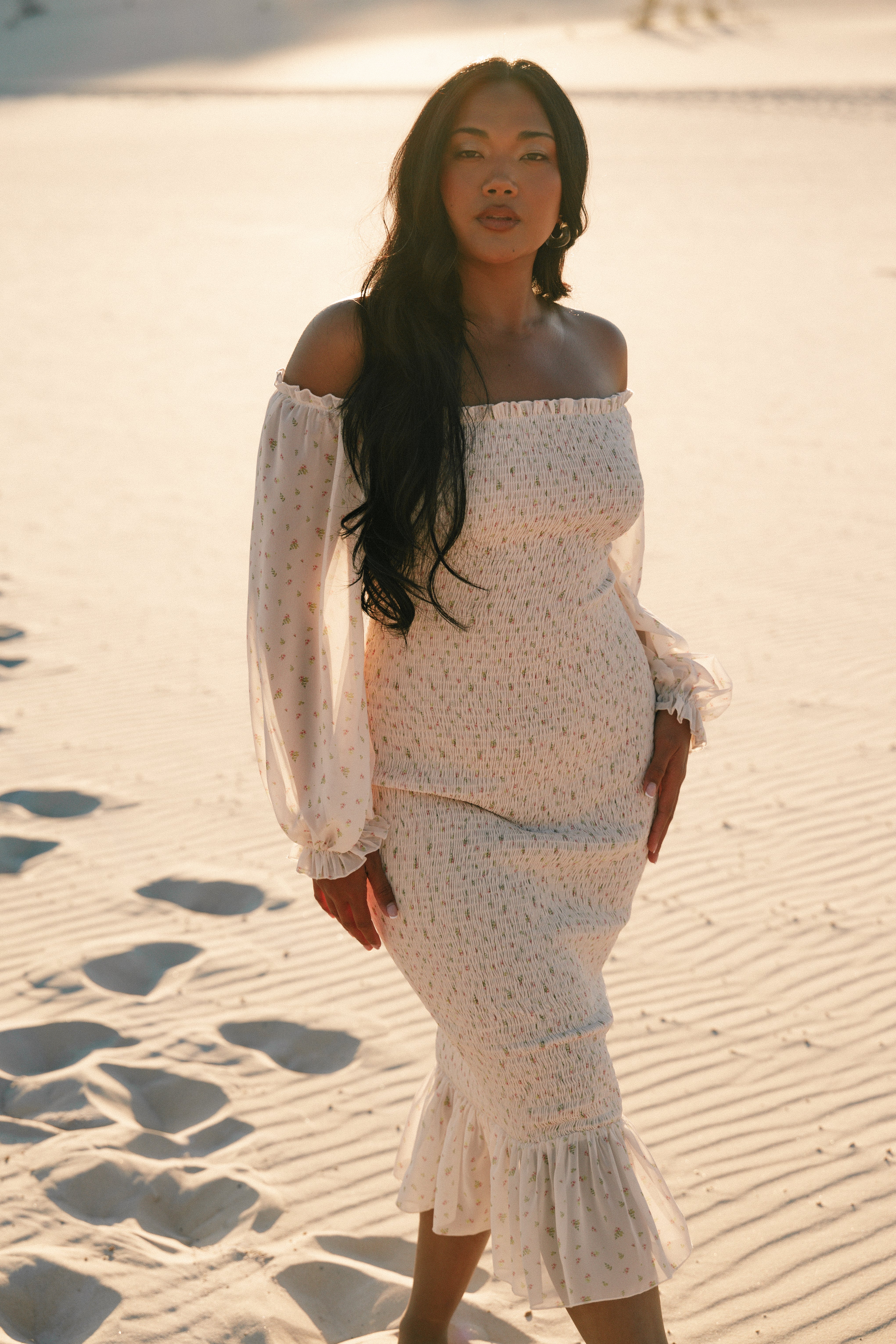 Sara Midi Dress - Tiny Blooms-Aur Fashion