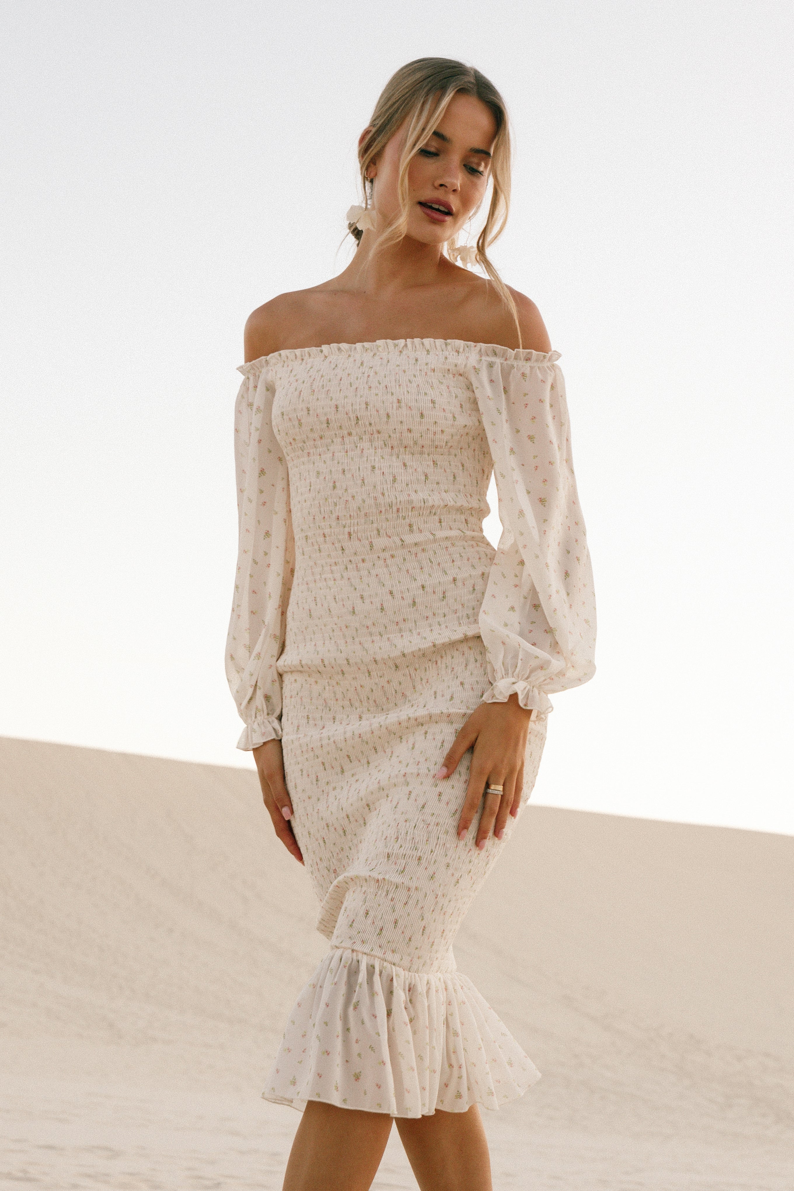 Sara Midi Dress - Tiny Blooms-Aur Fashion