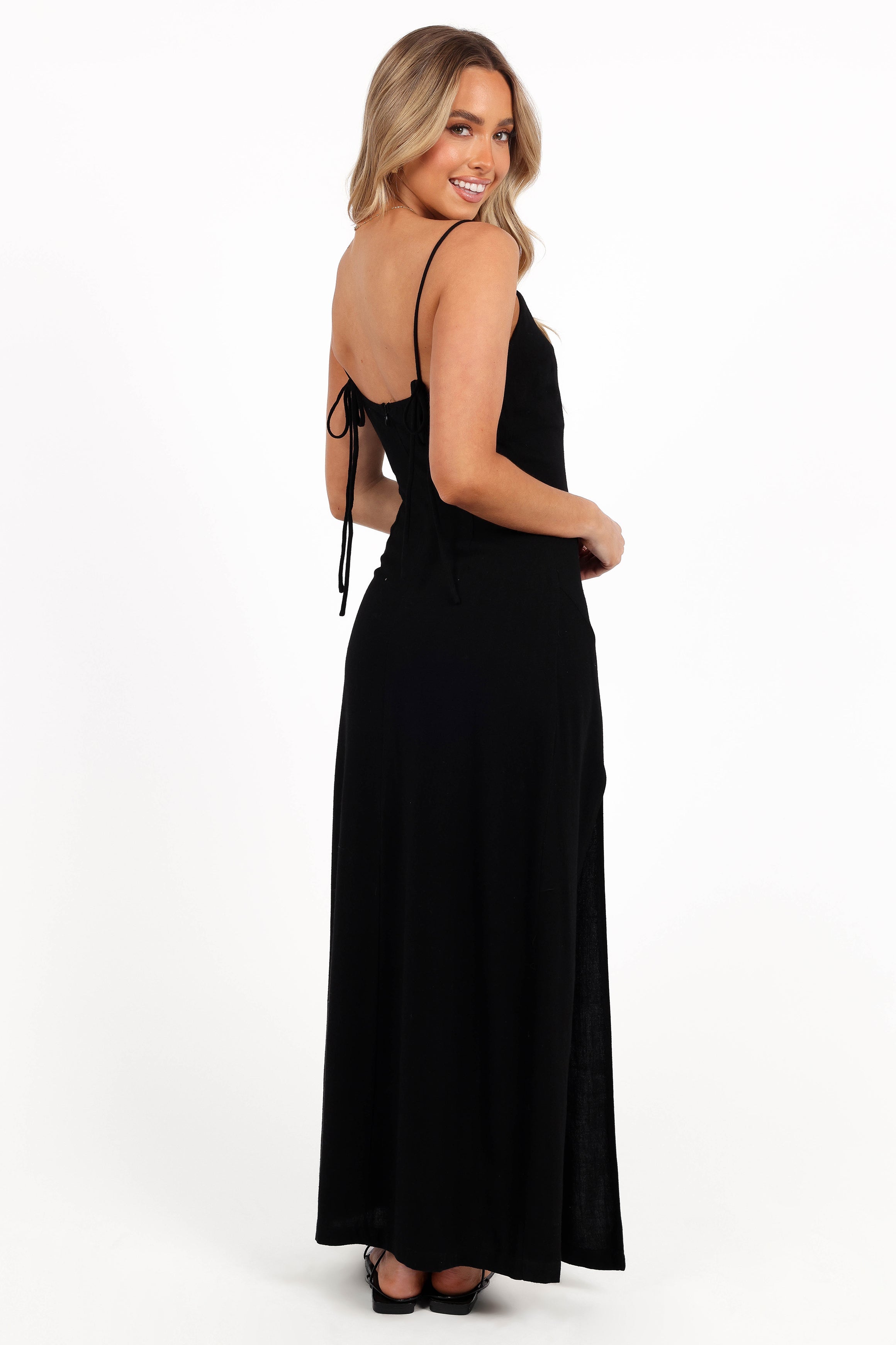 Sawyer Midi Slip Dress - Black-Aur Fashion