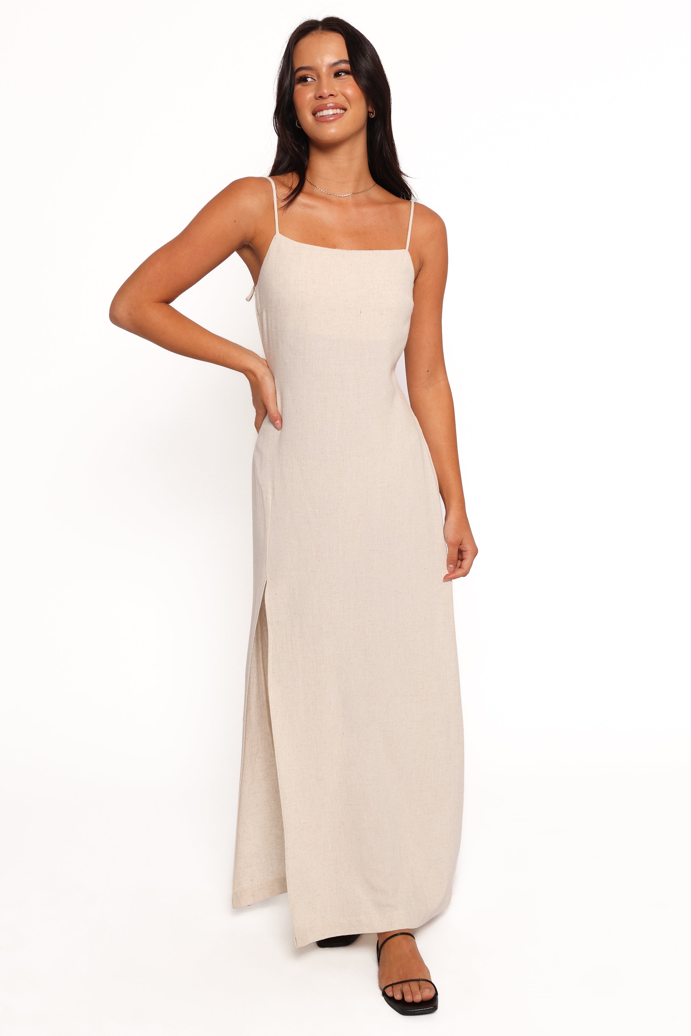 Sawyer Midi Slip Dress - Oatmeal-Aur Fashion