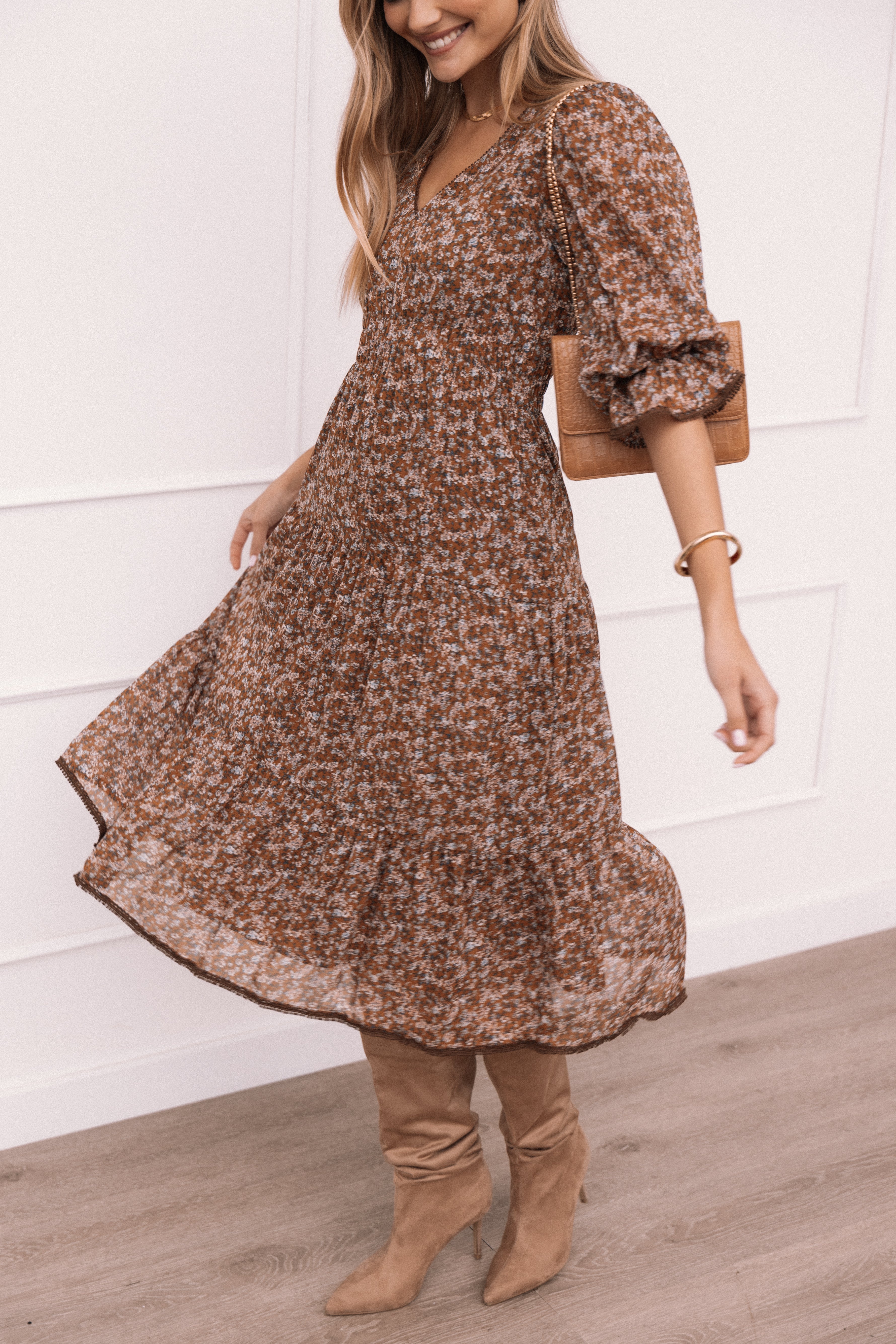 Simone Midi Dress - Camel-Aur Fashion