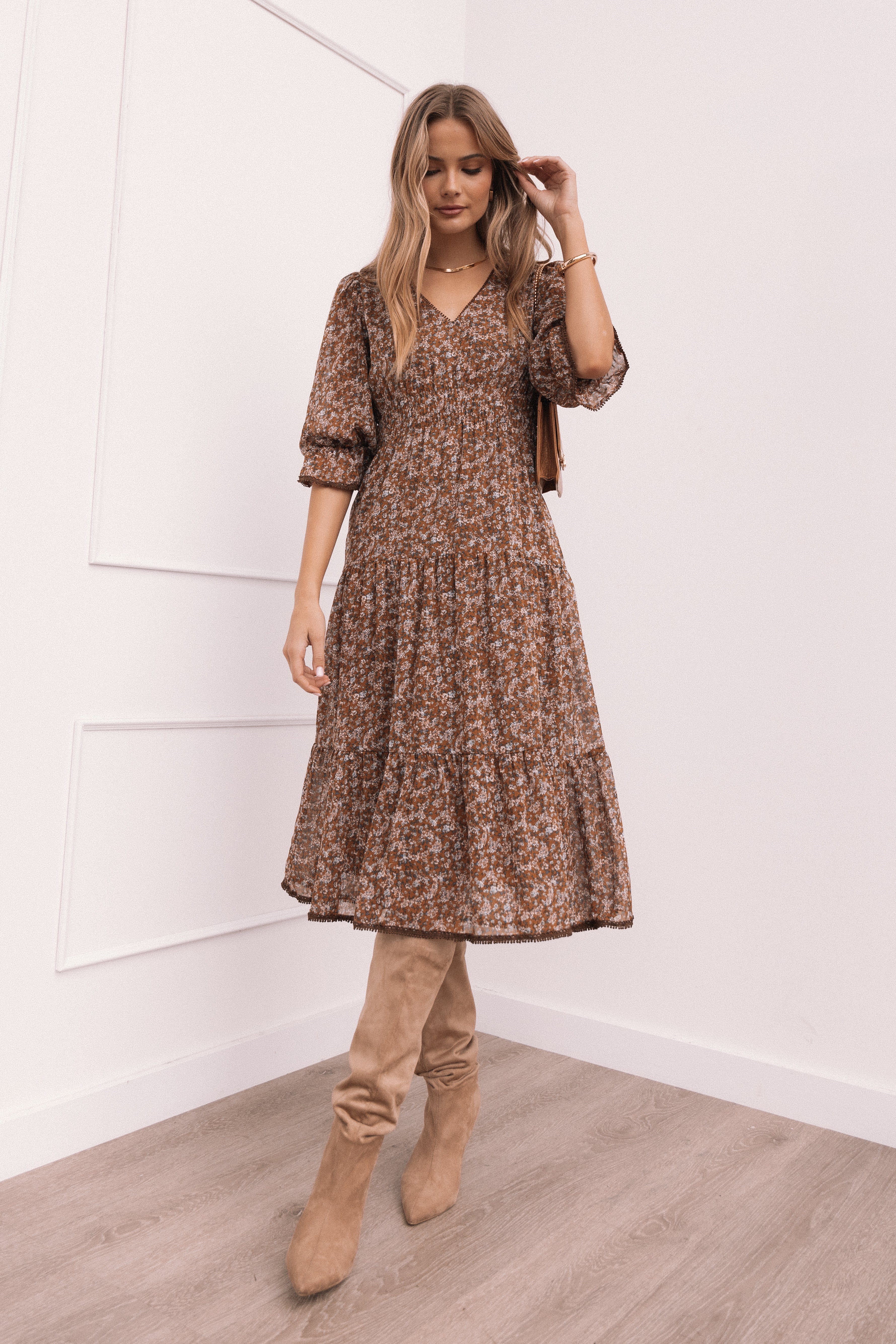 Simone Midi Dress - Camel-Aur Fashion