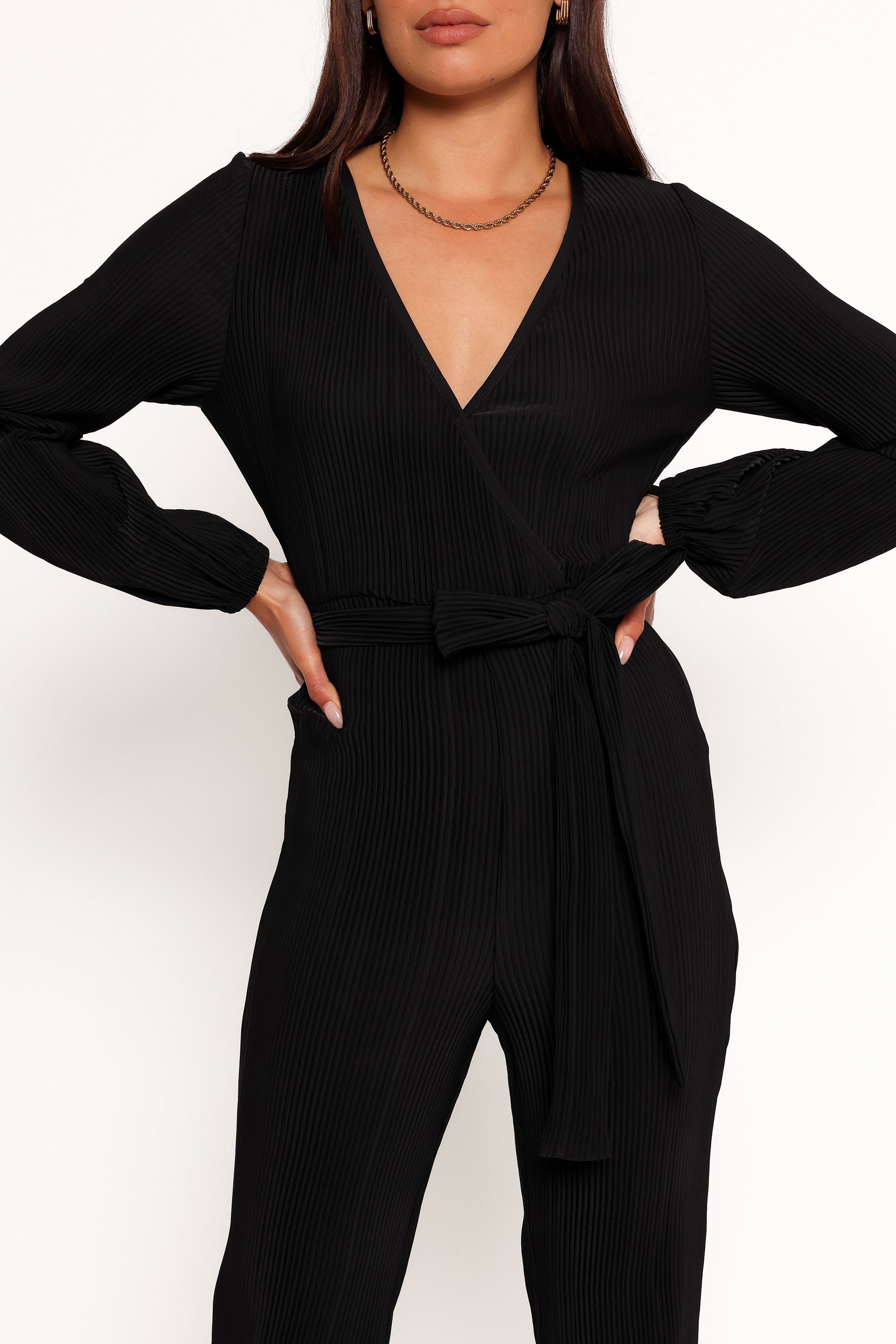 Solange Plisse Jumpsuit - Black-Aur Fashion
