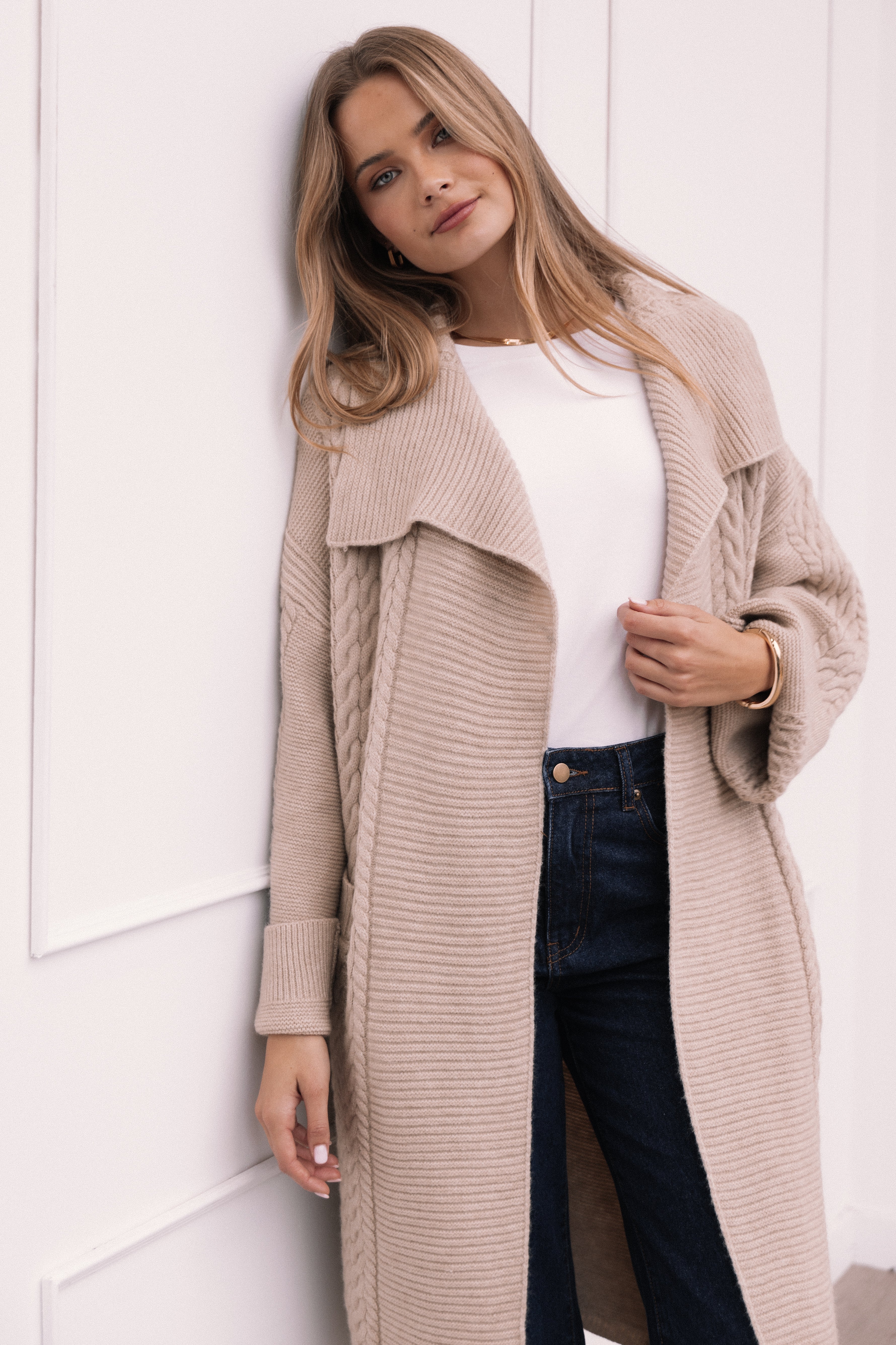 Soma Oversized Open Front Cardigan - Beige-Aur Fashion