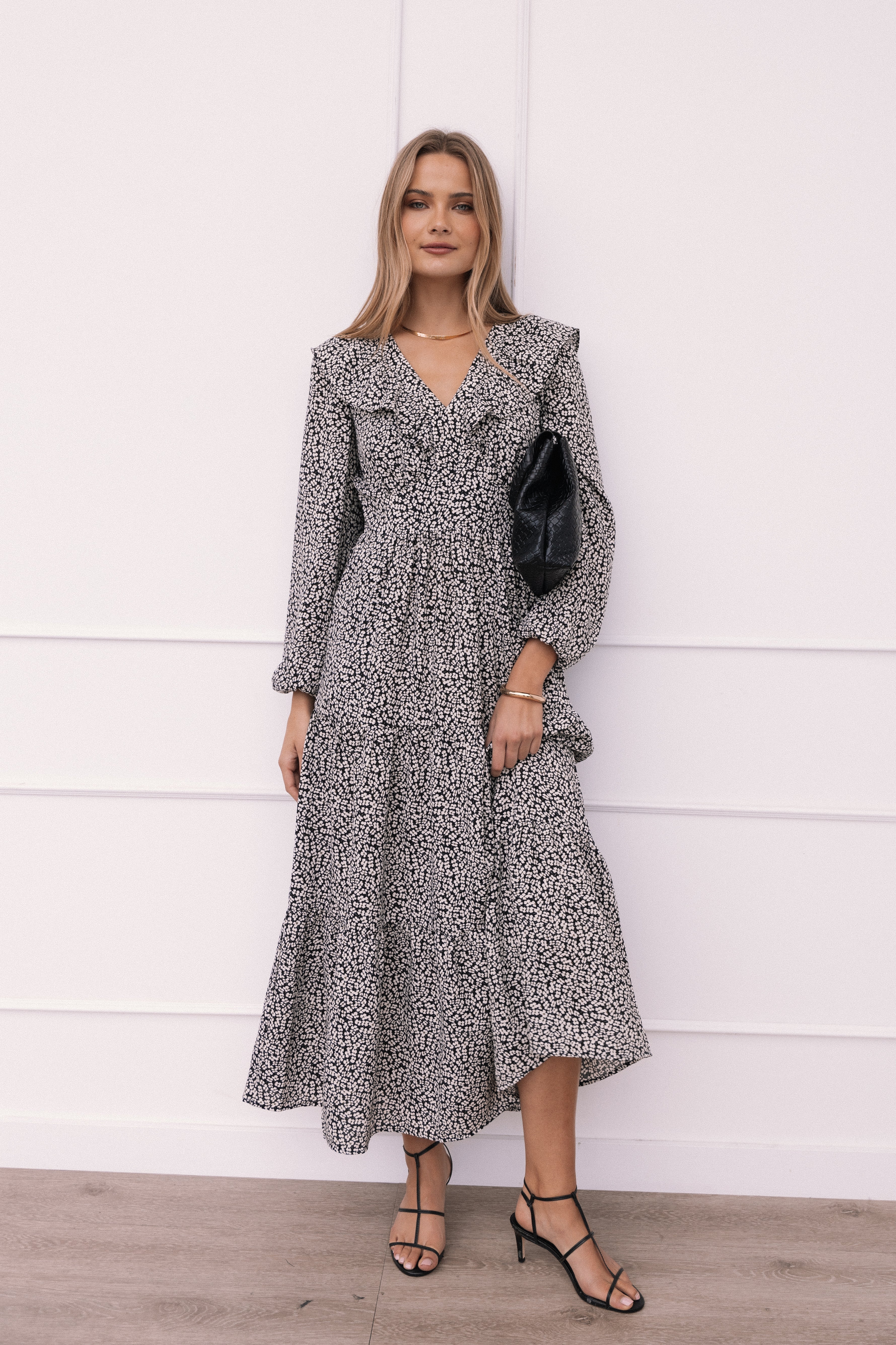 Sophie Long Sleeve Maxi Dress - Black/Ivory-Aur Fashion
