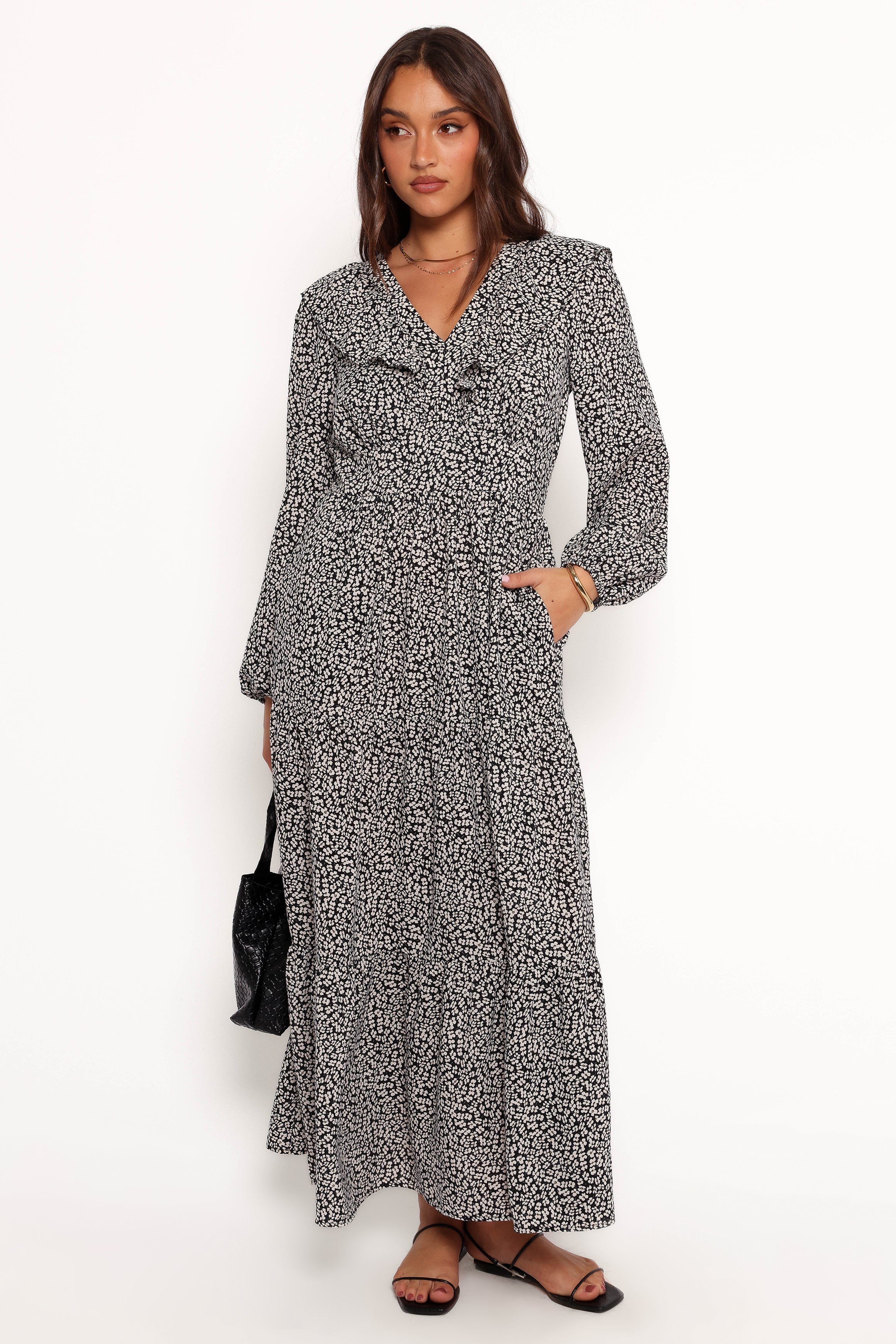 Sophie Long Sleeve Maxi Dress - Black/Ivory-Aur Fashion