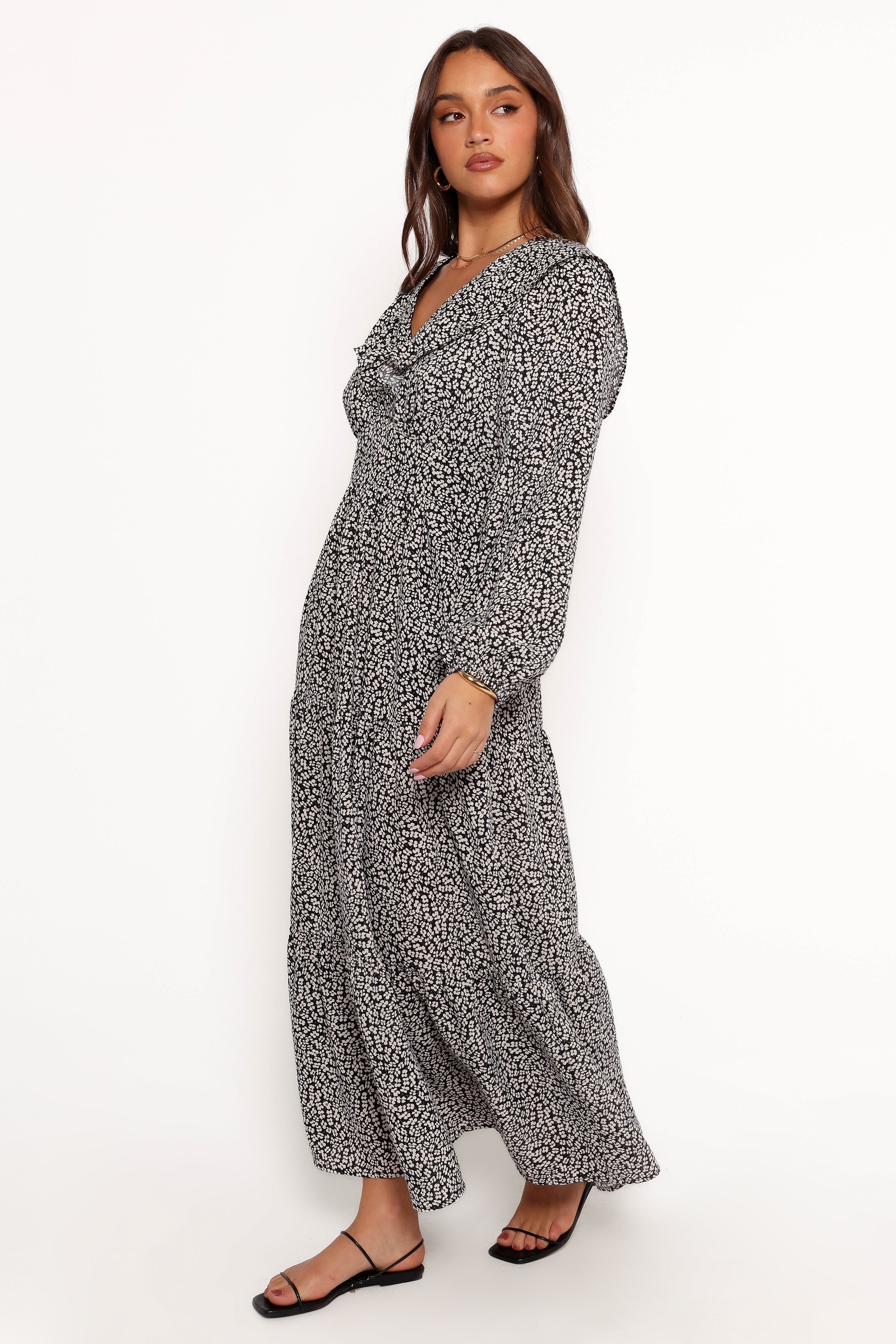 Sophie Long Sleeve Maxi Dress - Black/Ivory-Aur Fashion