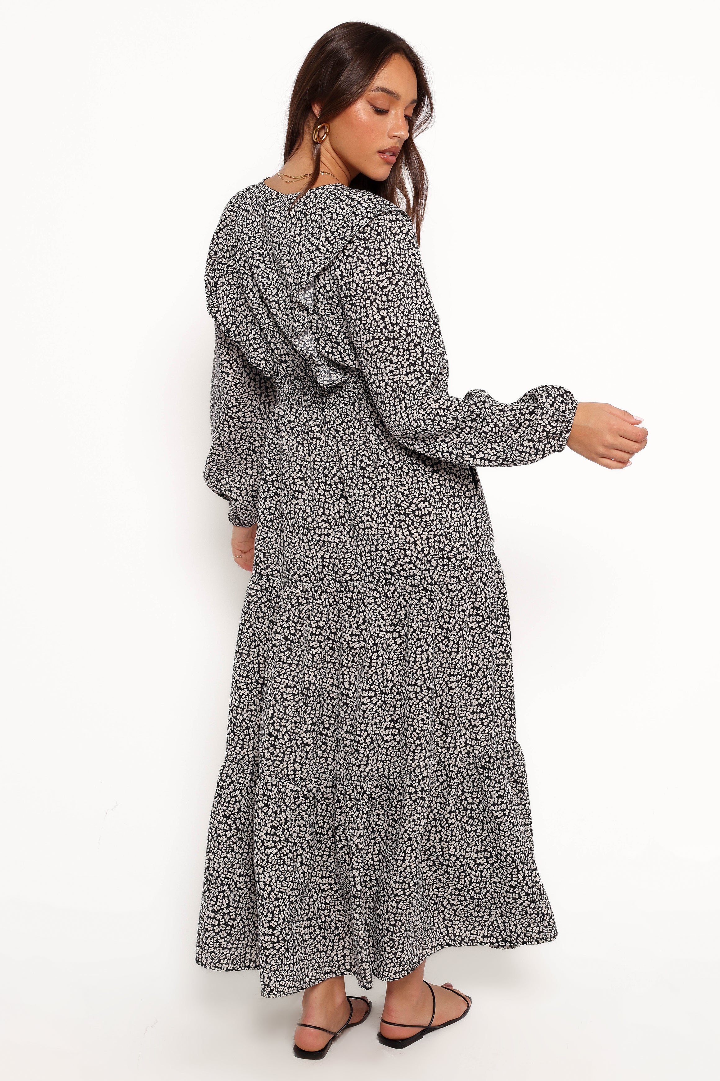 Sophie Long Sleeve Maxi Dress - Black/Ivory-Aur Fashion