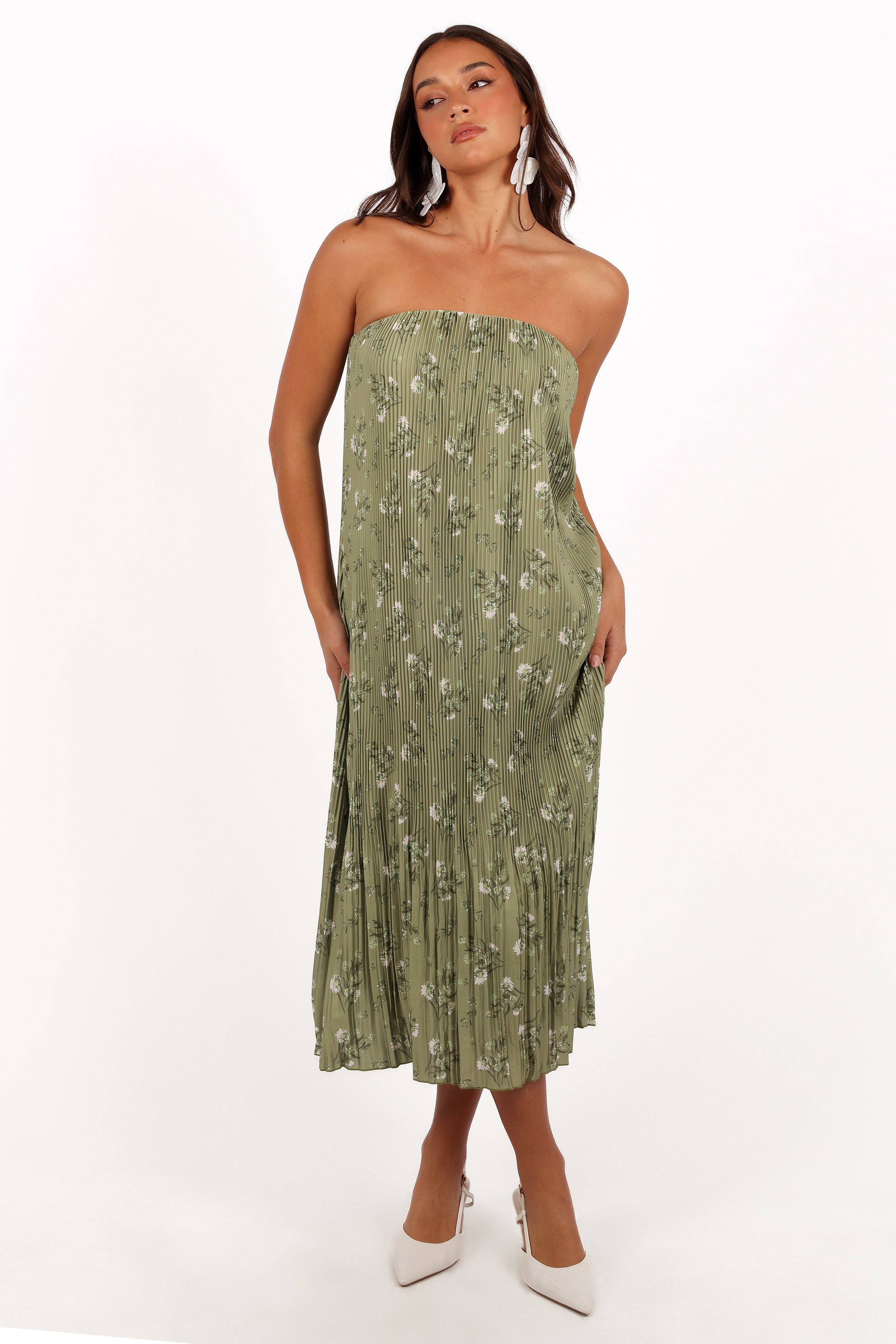 Sylvie Strapless Midi Dress - Sage Botanical-Aur Fashion