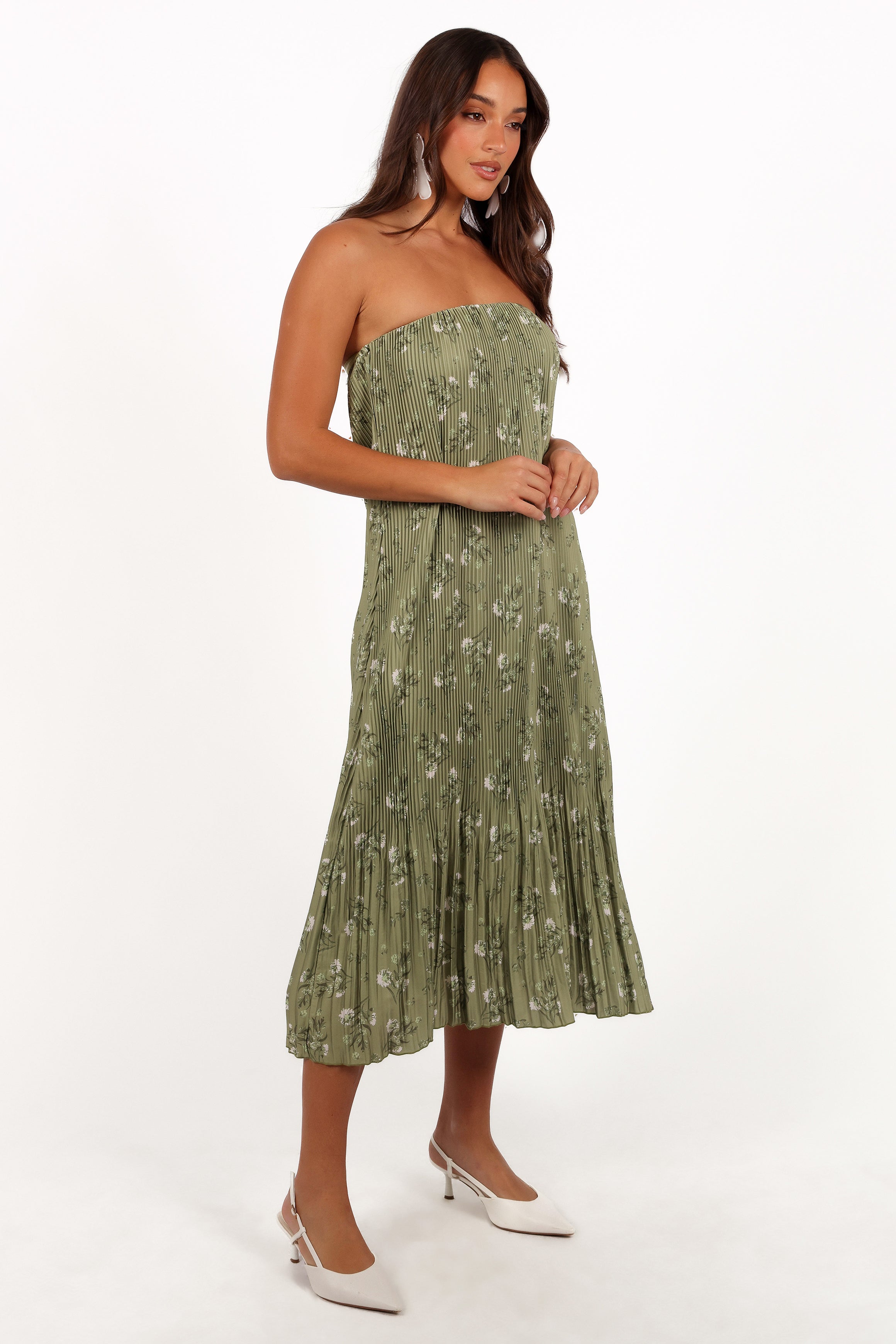 Sylvie Strapless Midi Dress - Sage Botanical-Aur Fashion