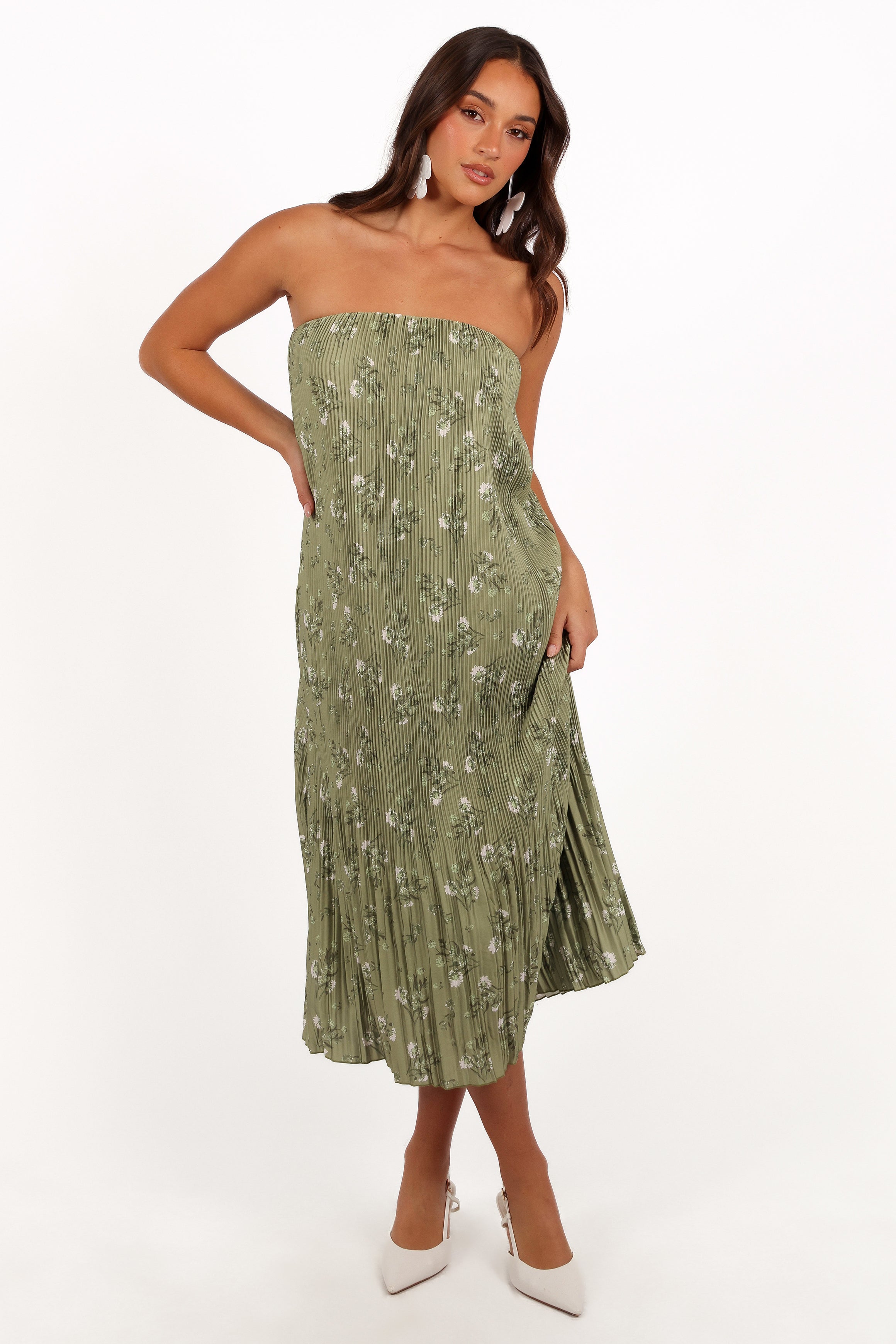 Sylvie Strapless Midi Dress - Sage Botanical-Aur Fashion
