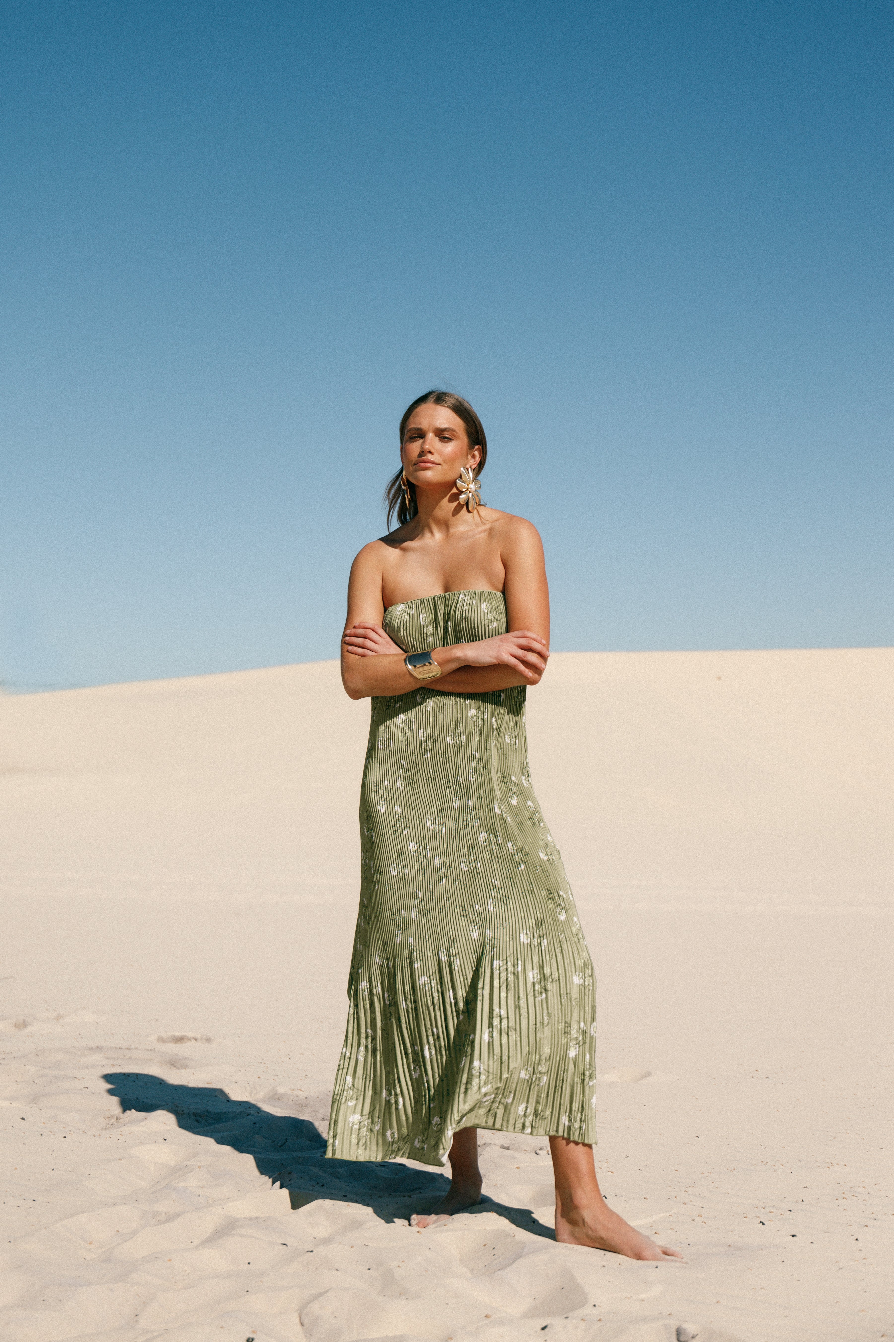 Sylvie Strapless Midi Dress - Sage Botanical-Aur Fashion