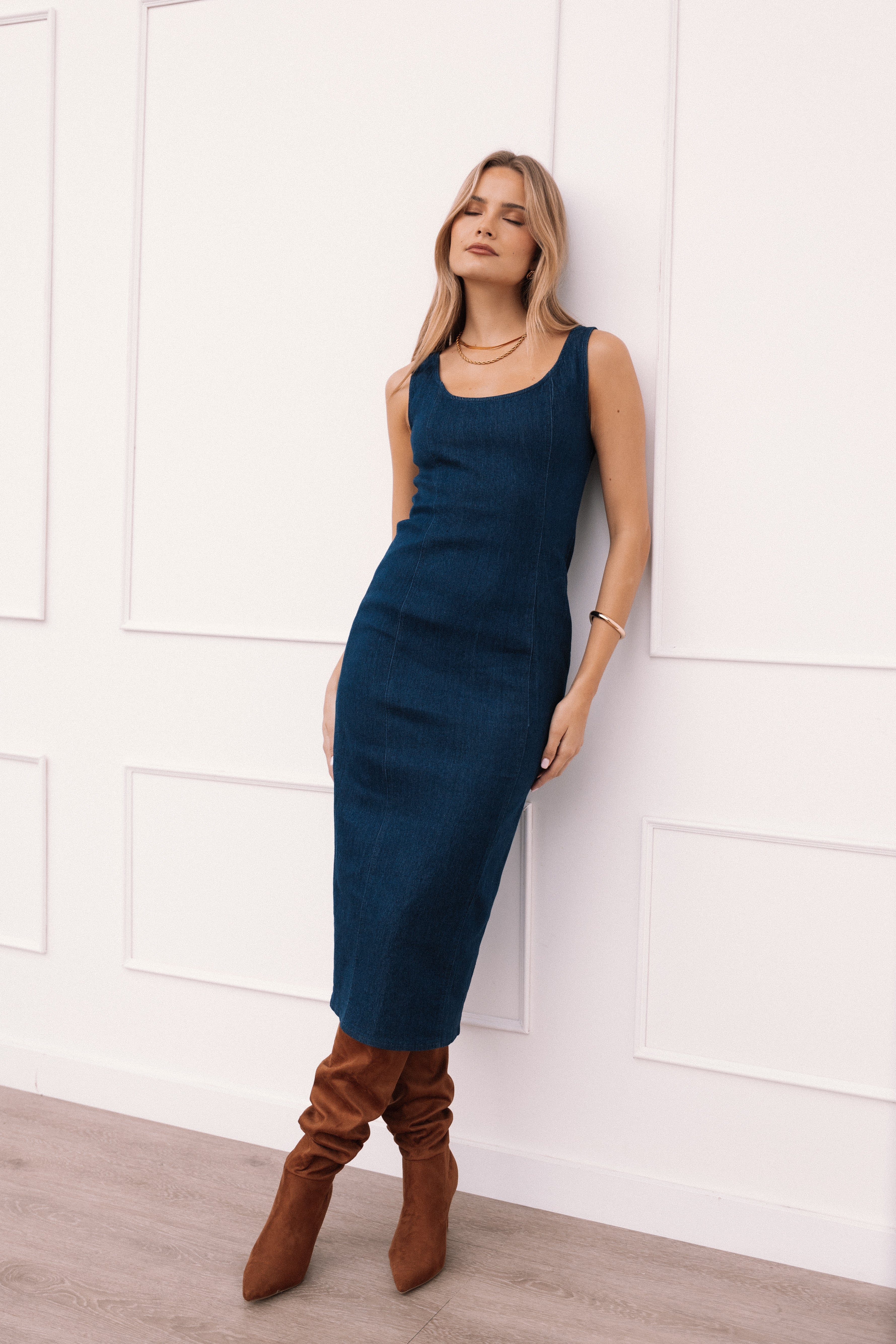 Tammy Dress - Medium Denim-Aur Fashion