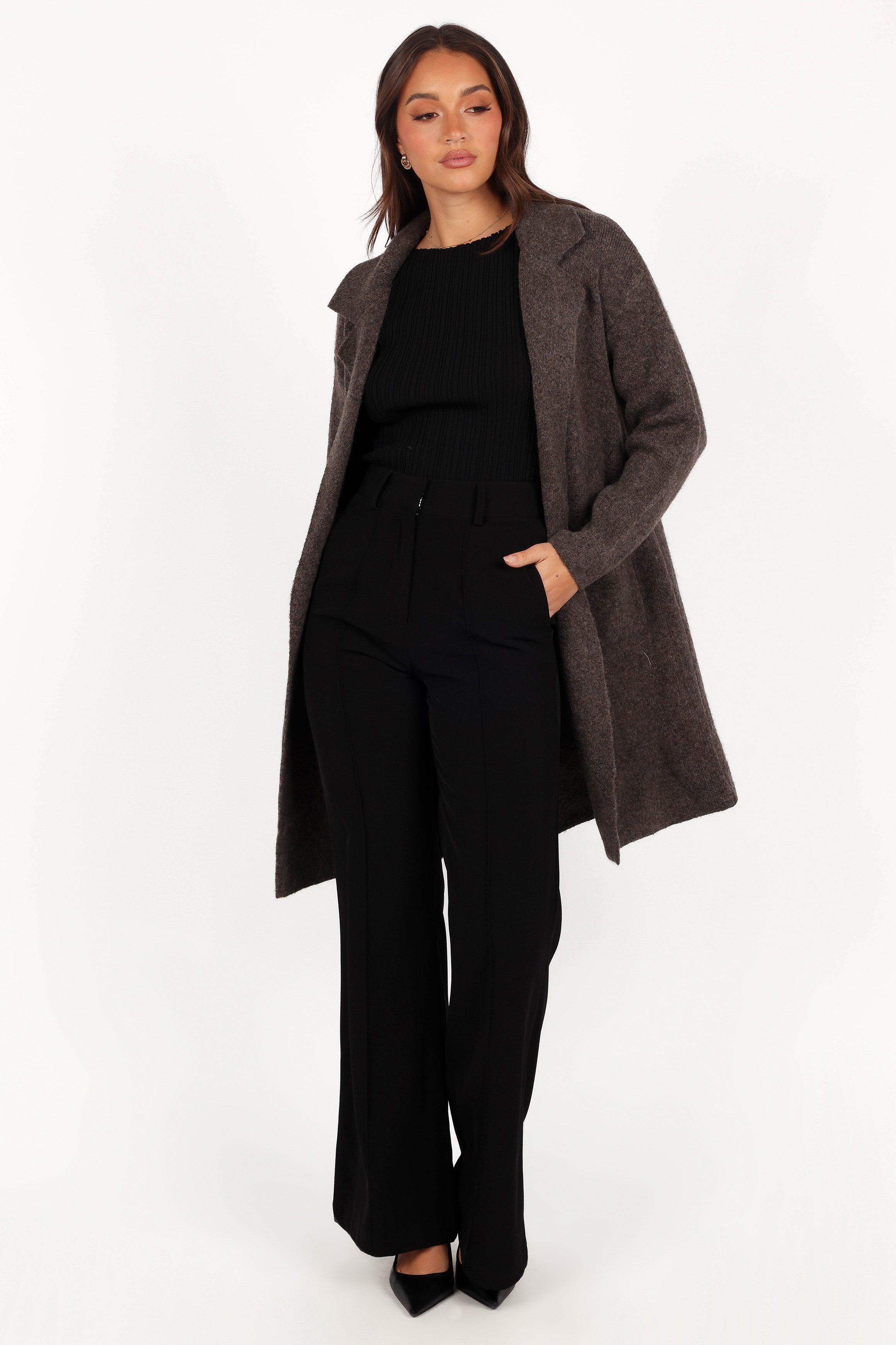 Skylar Open Front Coatigan - Brown-Aur Fashion