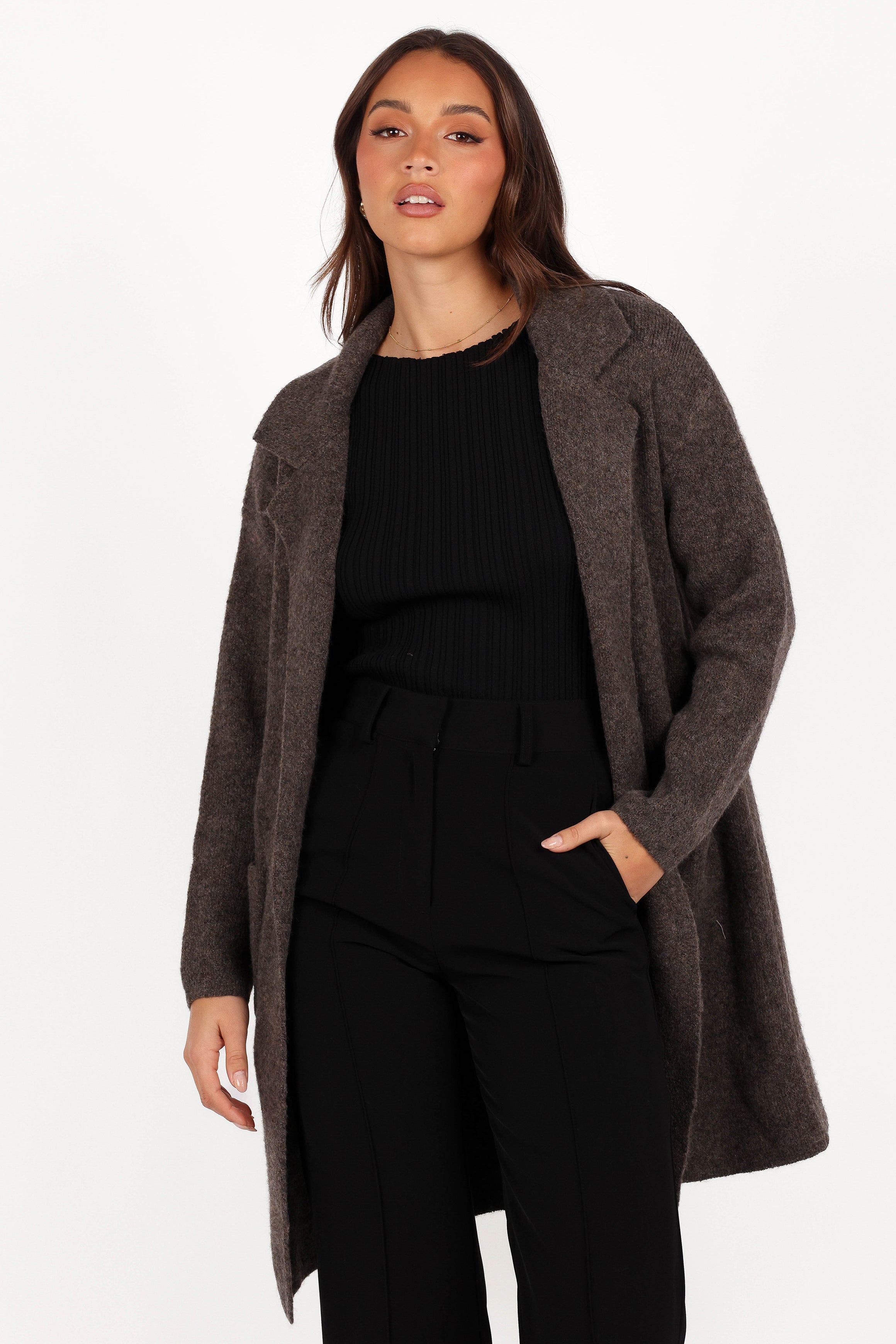 Skylar Open Front Coatigan - Brown-Aur Fashion