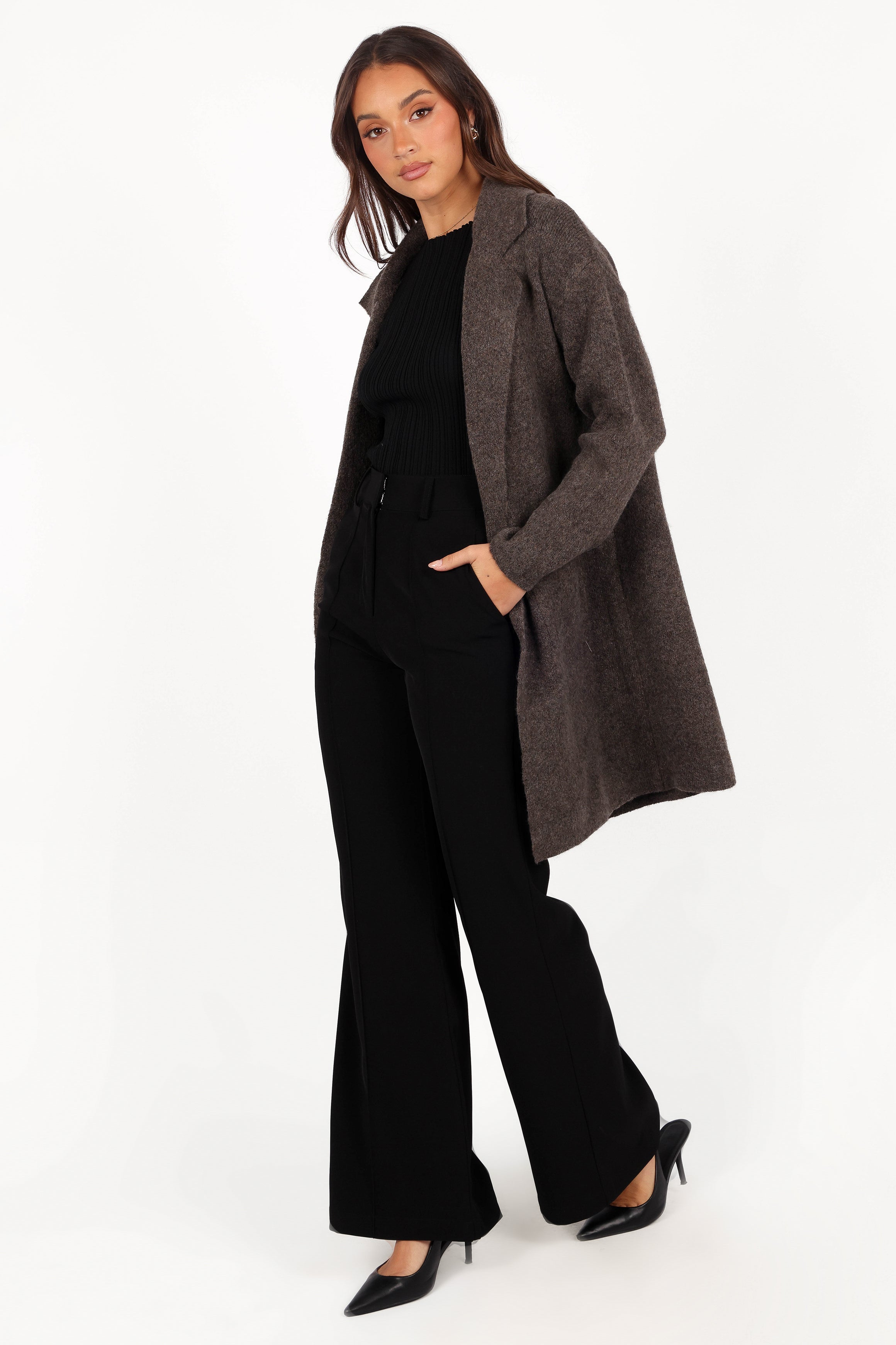 Skylar Open Front Coatigan - Brown-Aur Fashion