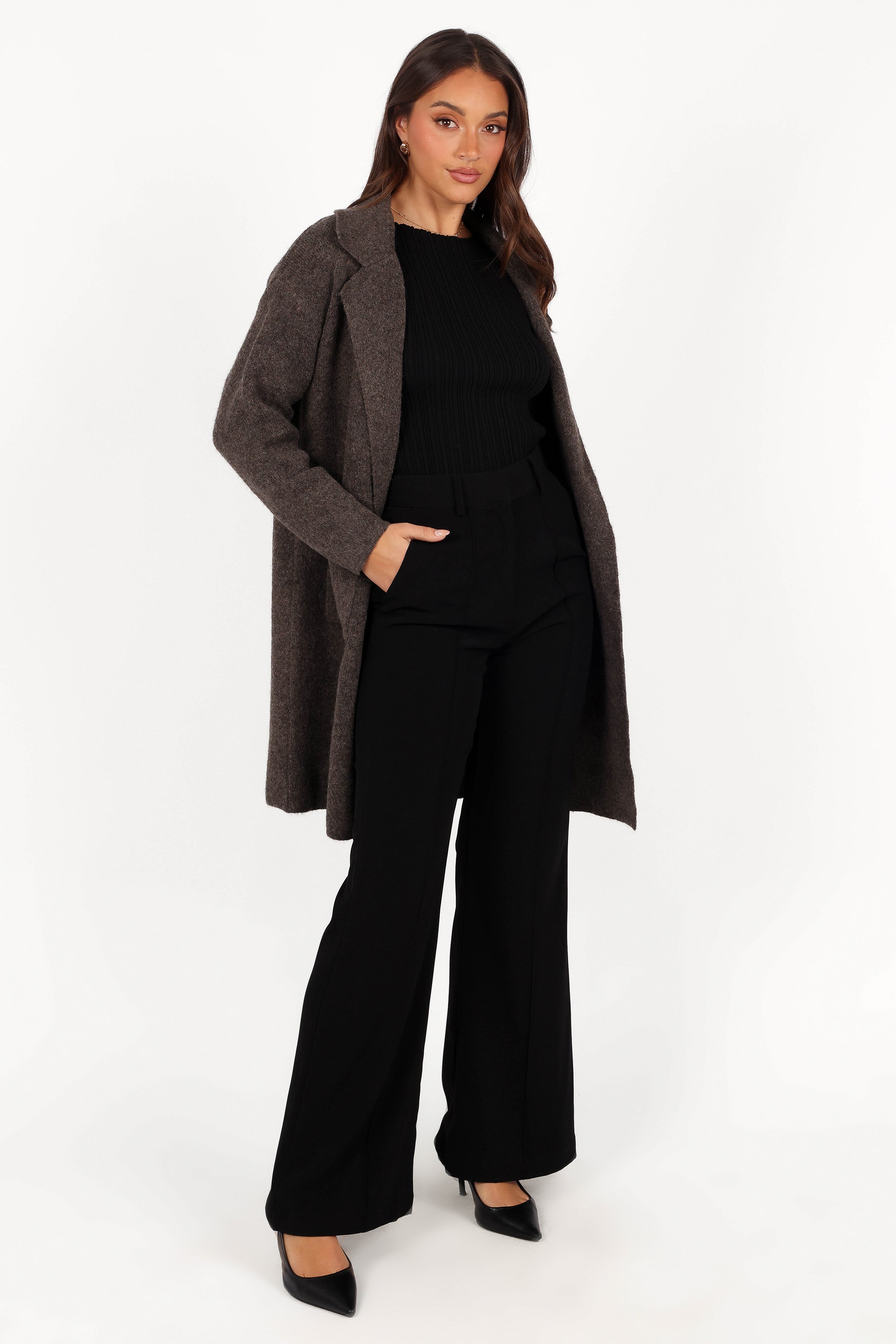 Skylar Open Front Coatigan - Brown-Aur Fashion