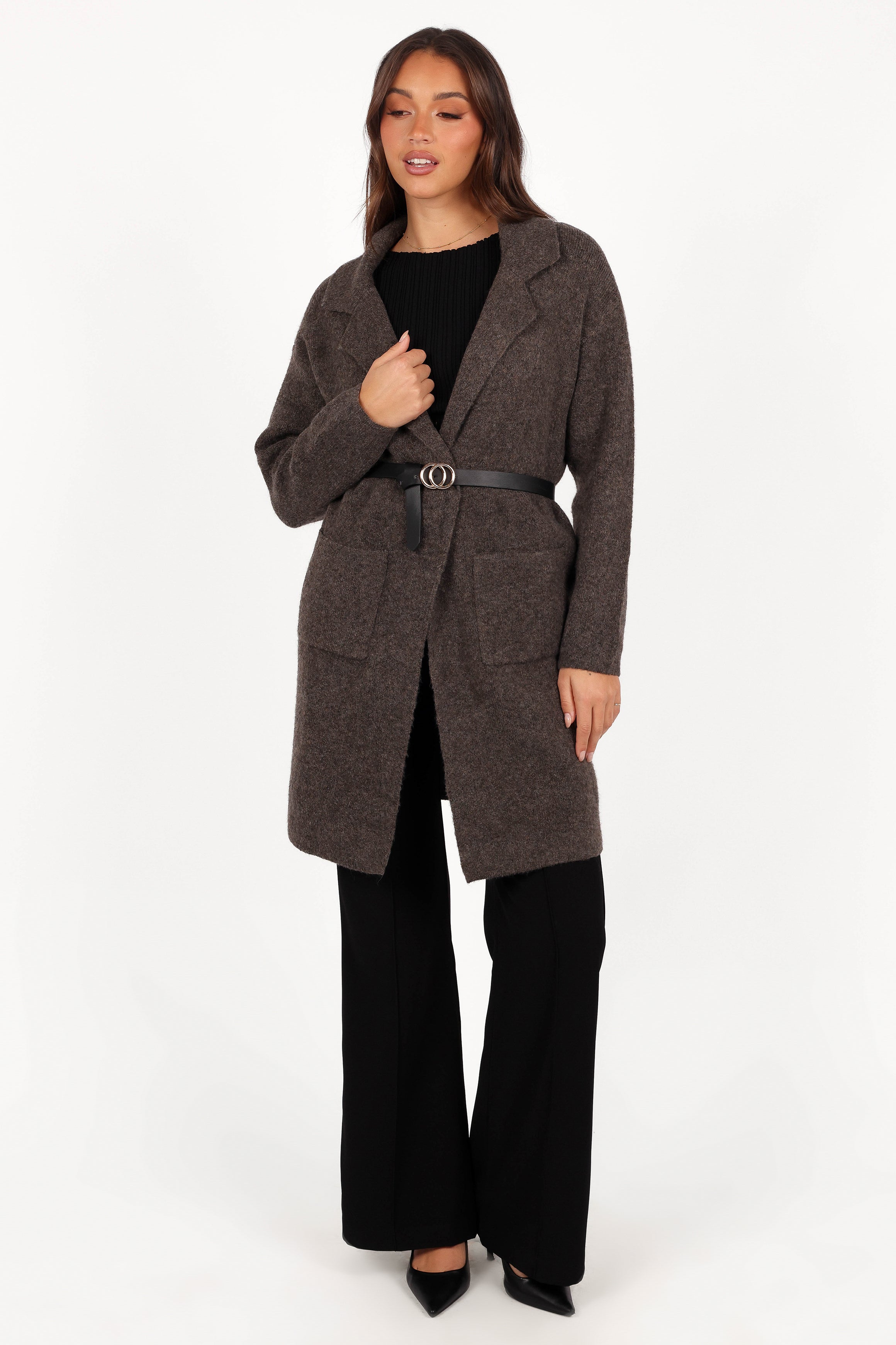 Skylar Open Front Coatigan - Brown-Aur Fashion