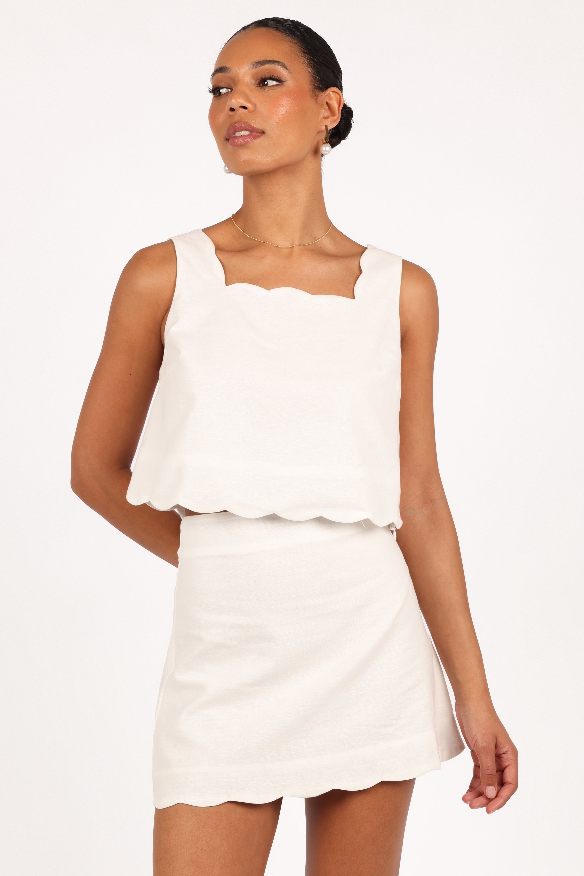 Wendie Scalloped Mini Skirt - Cloud White-Aur Fashion