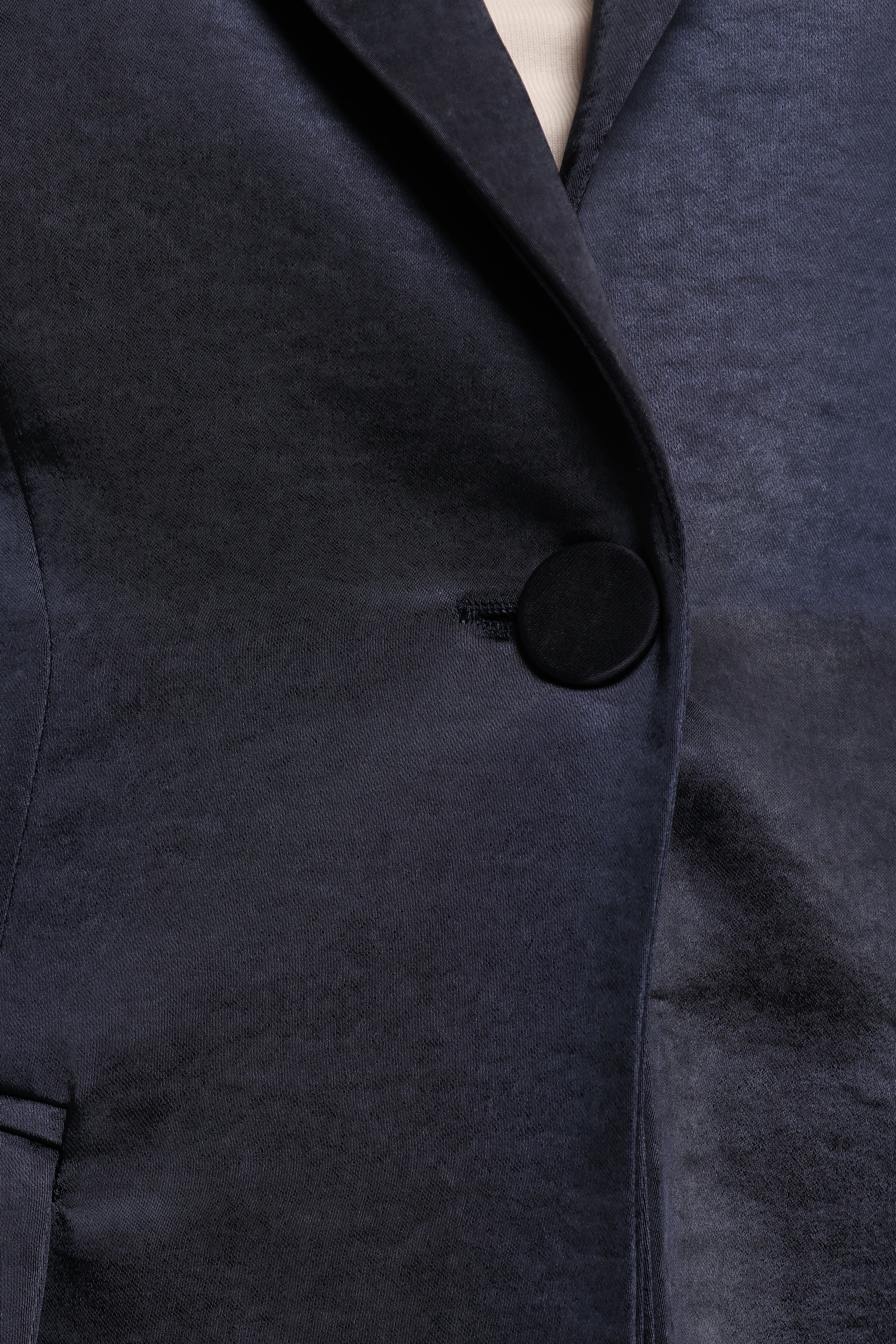 Williams Single Button Matte Satin Blazer - Navy-Aur Fashion