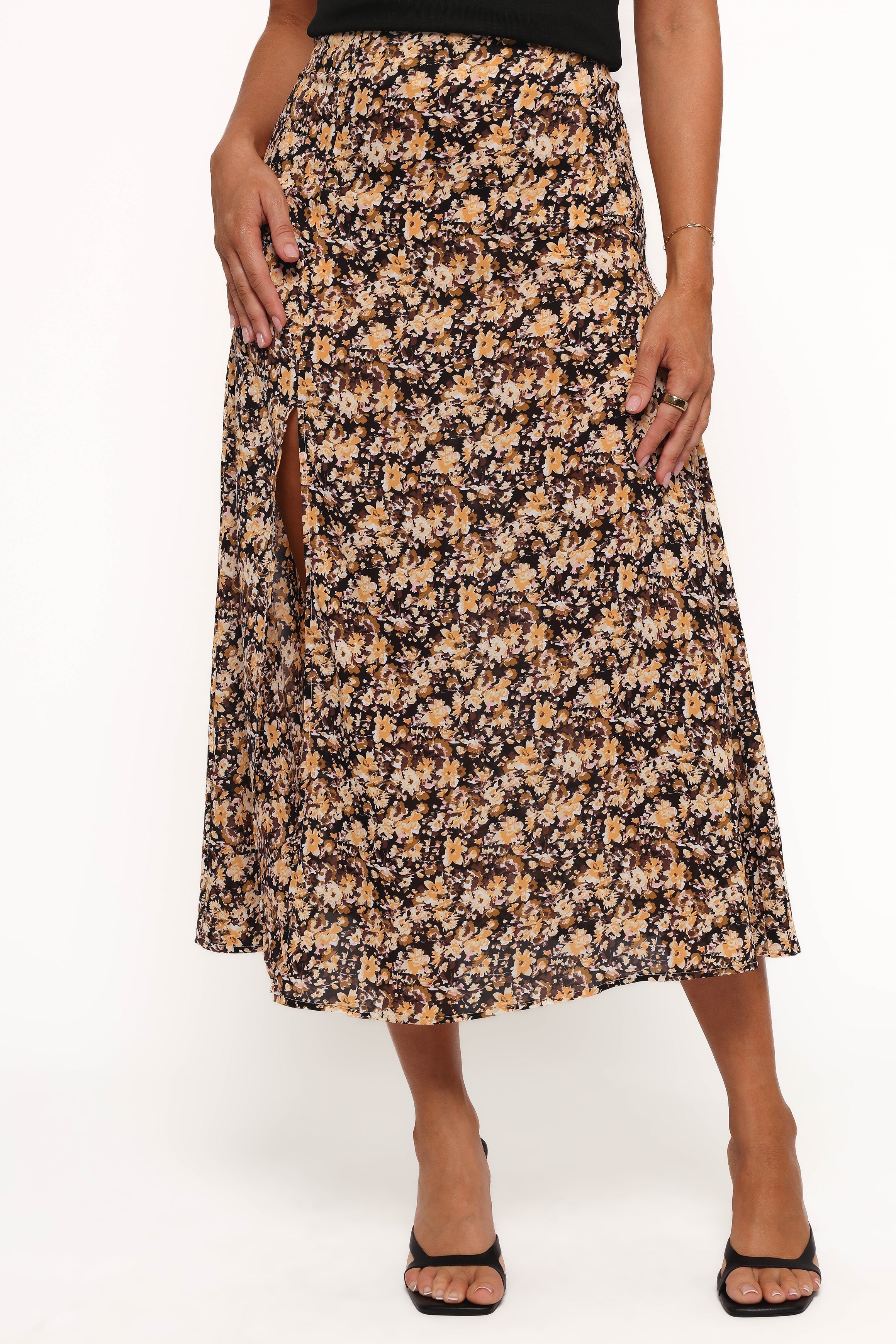 Willow Midi Skirt - Black Ditsy Floral-Aur Fashion