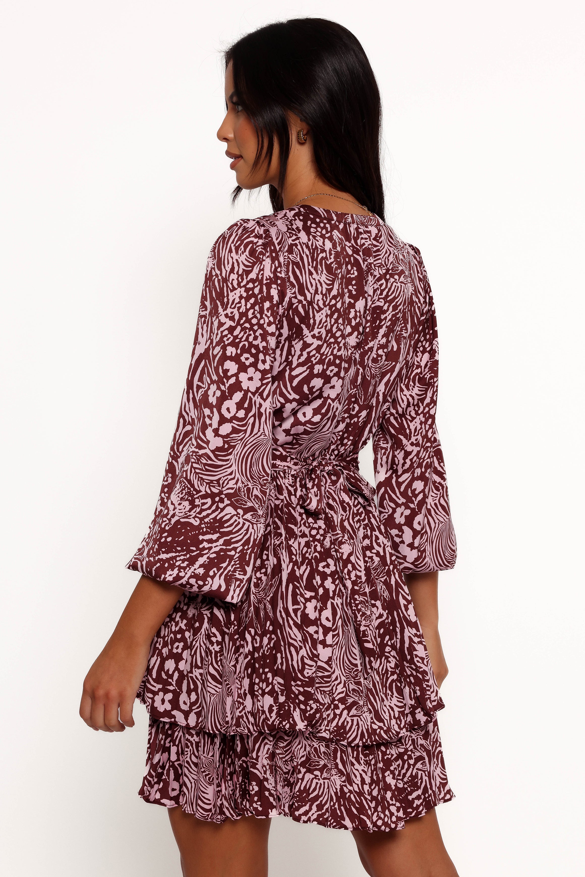 Wrenley Long Sleeve Mini Dress - Chocolate/Pink-Aur Fashion