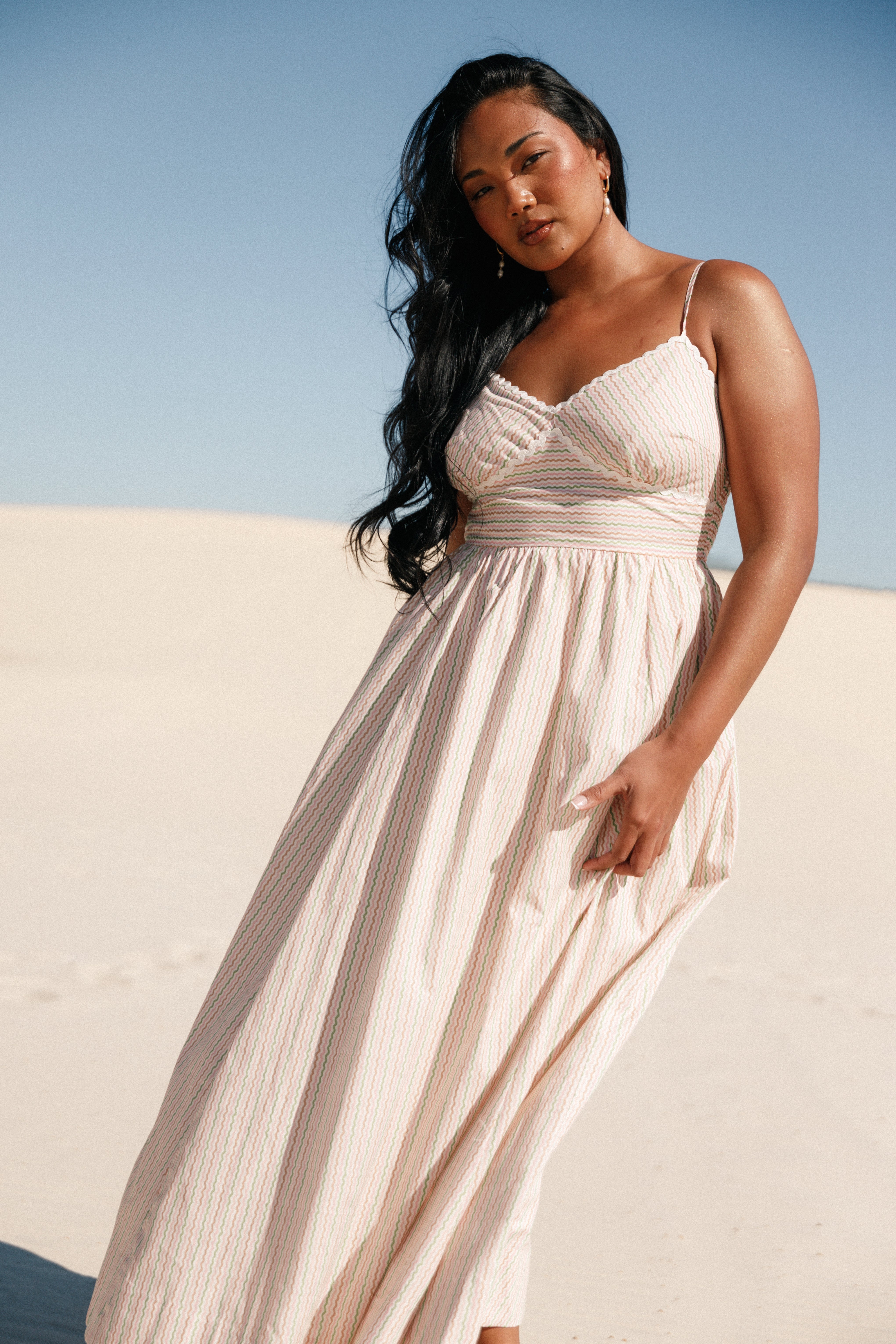 Yasmin Midi Dress - Wave Stripe-Aur Fashion