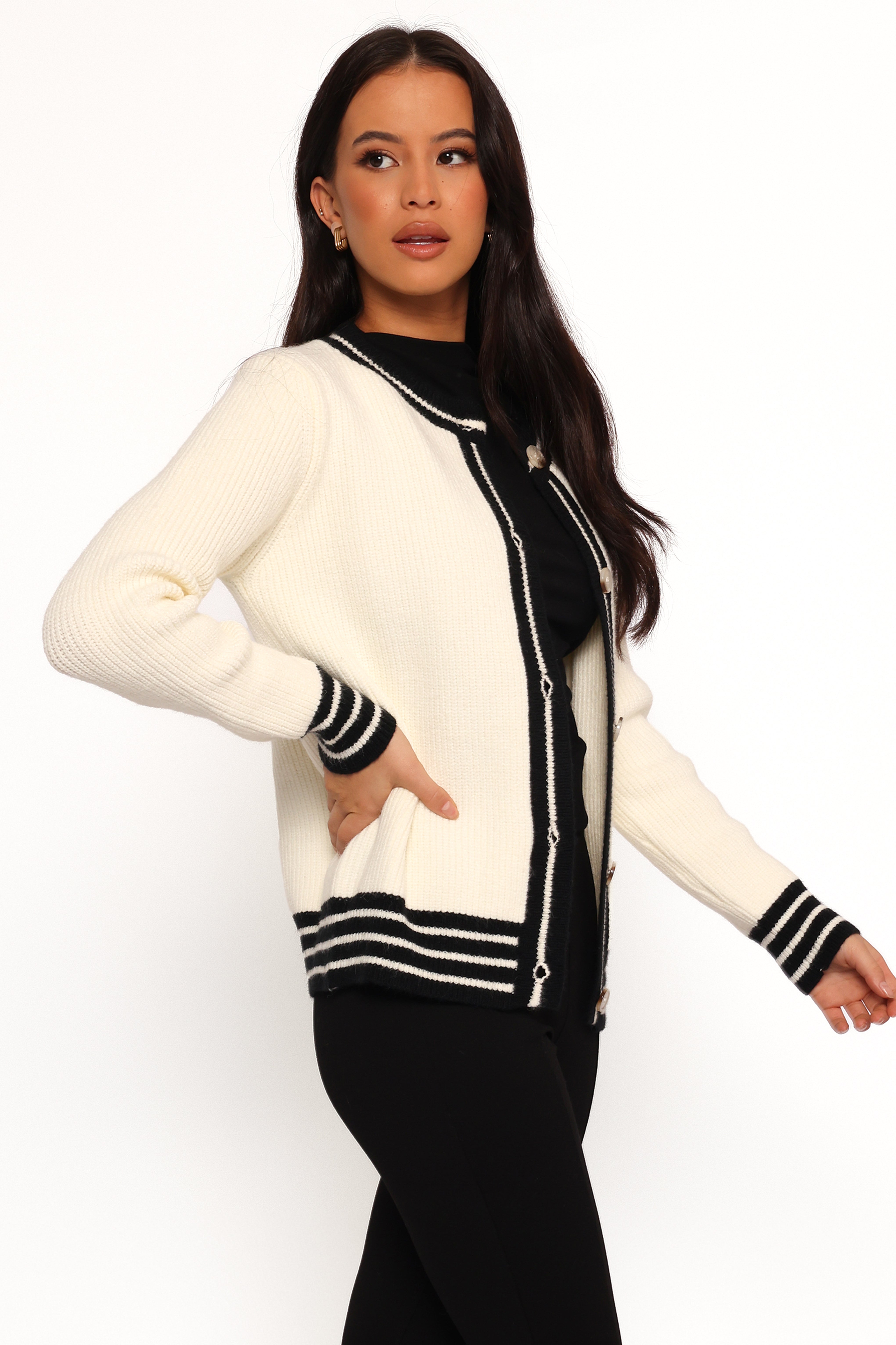 Yorkshire Contrast Hem Cardigan - Cream-Aur Fashion