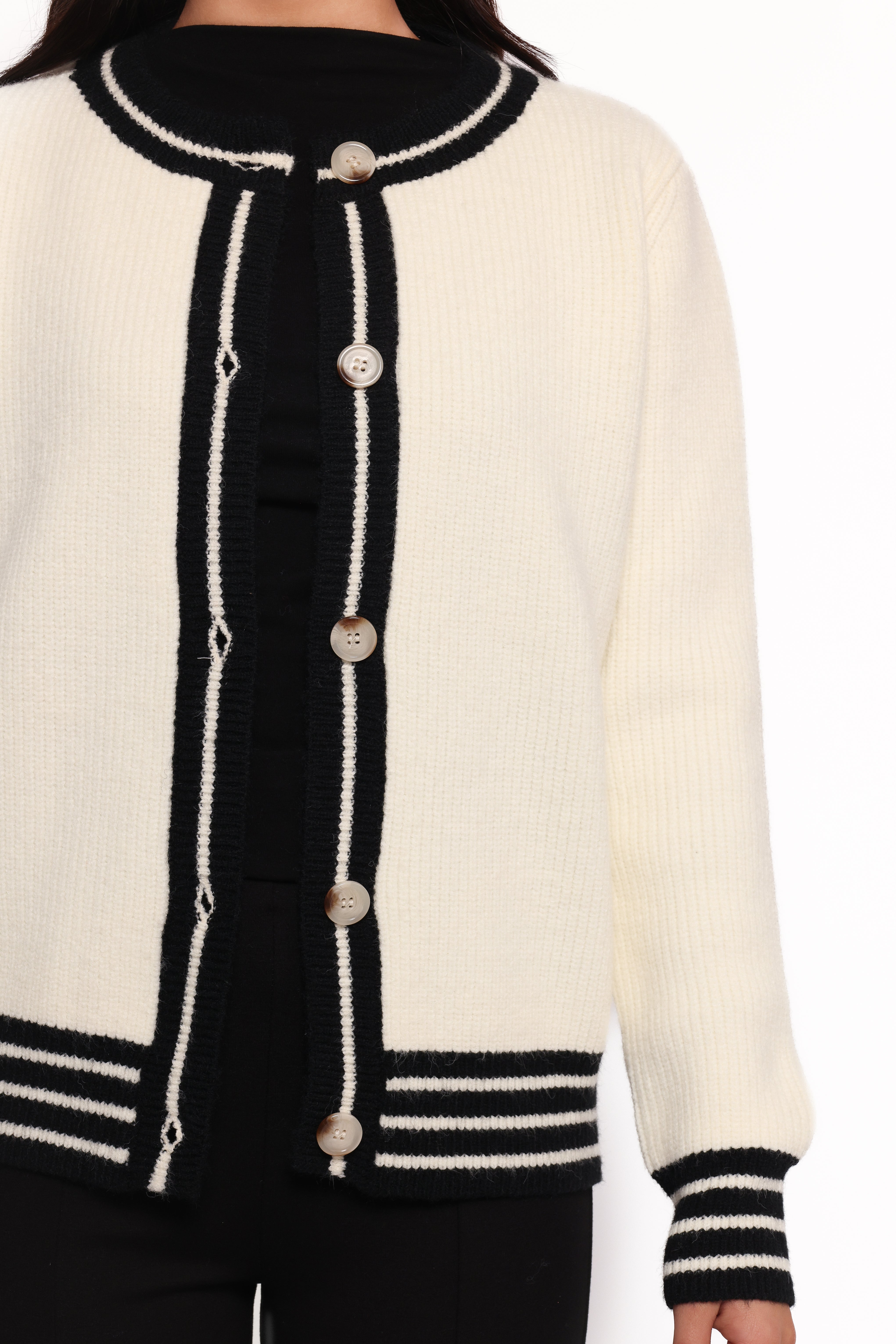 Yorkshire Contrast Hem Cardigan - Cream-Aur Fashion
