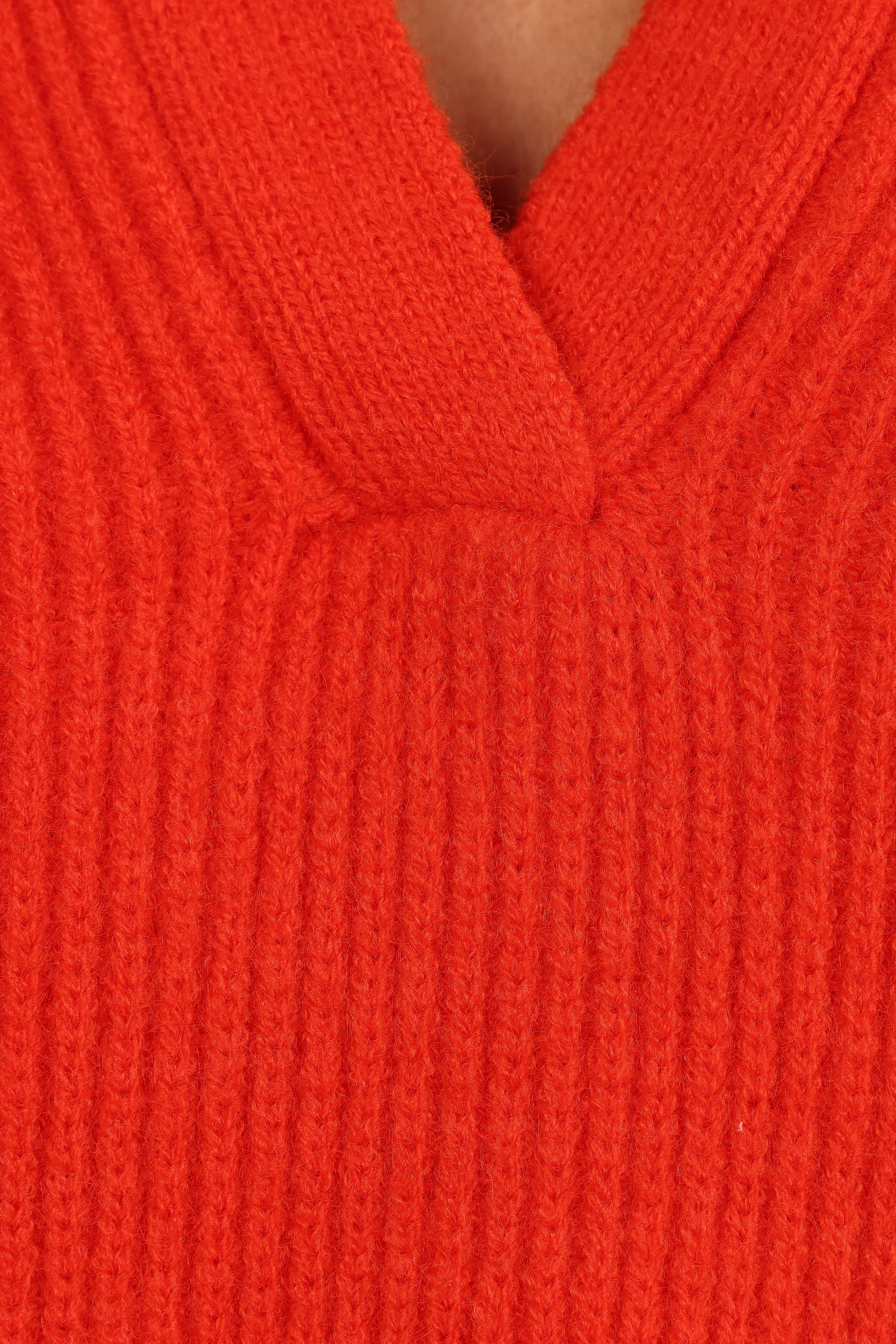 Zala Vneck Collar Knit Sweater - Red-Aur Fashion