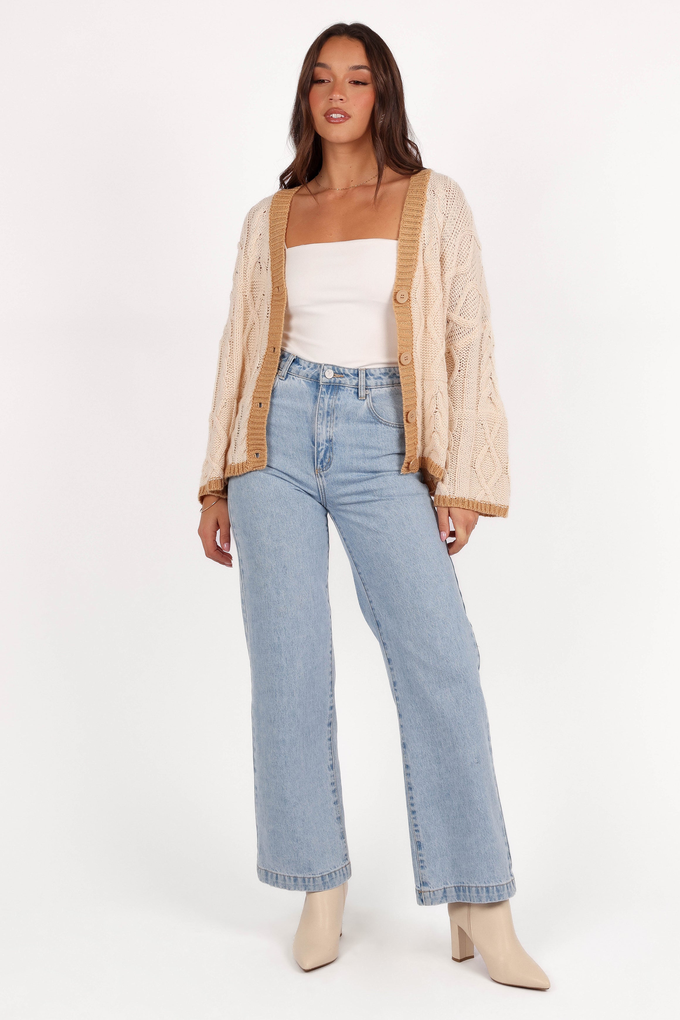 Zina Contrast Cardigan - Tan-Aur Fashion