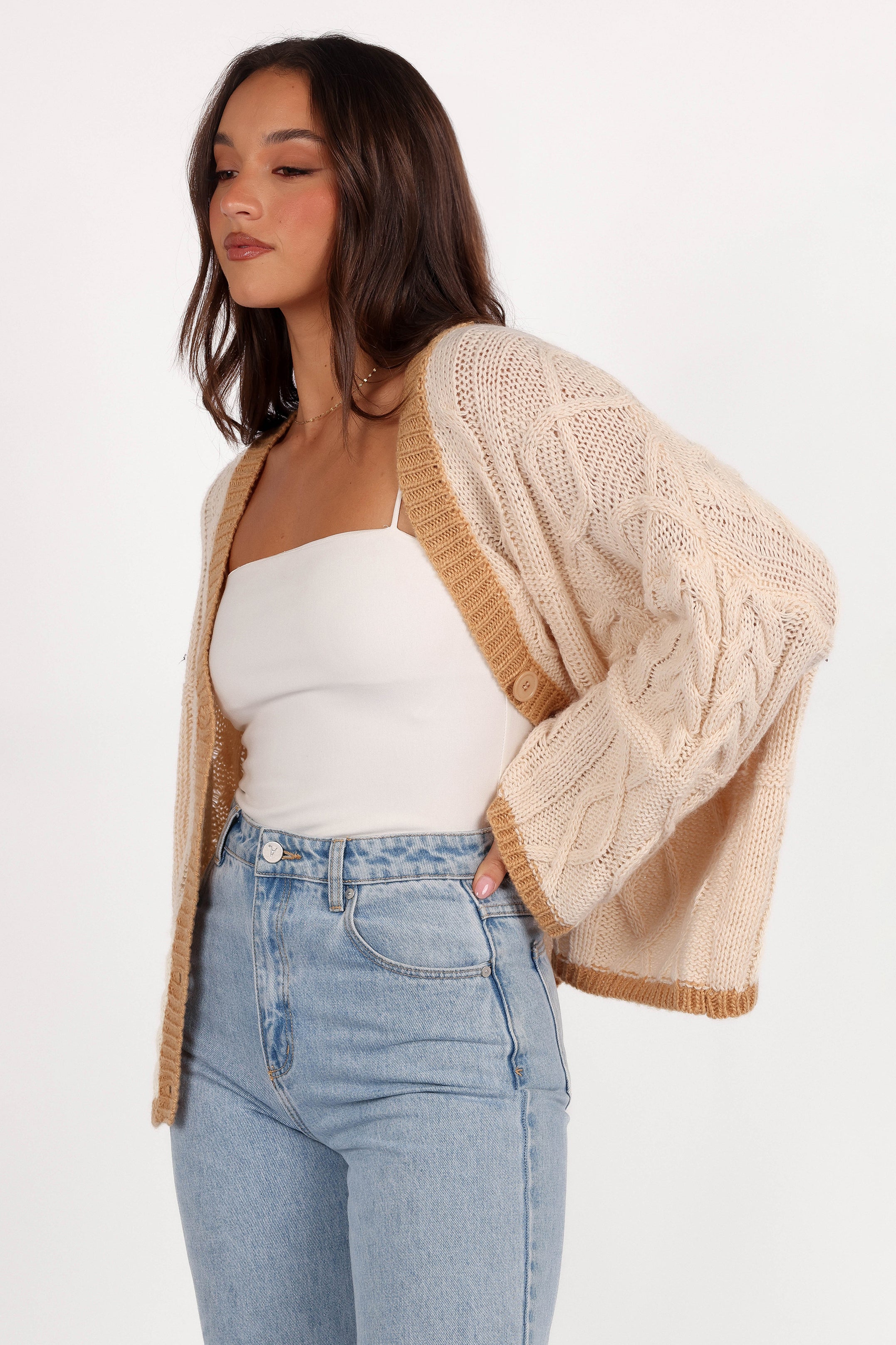 Zina Contrast Cardigan - Tan-Aur Fashion