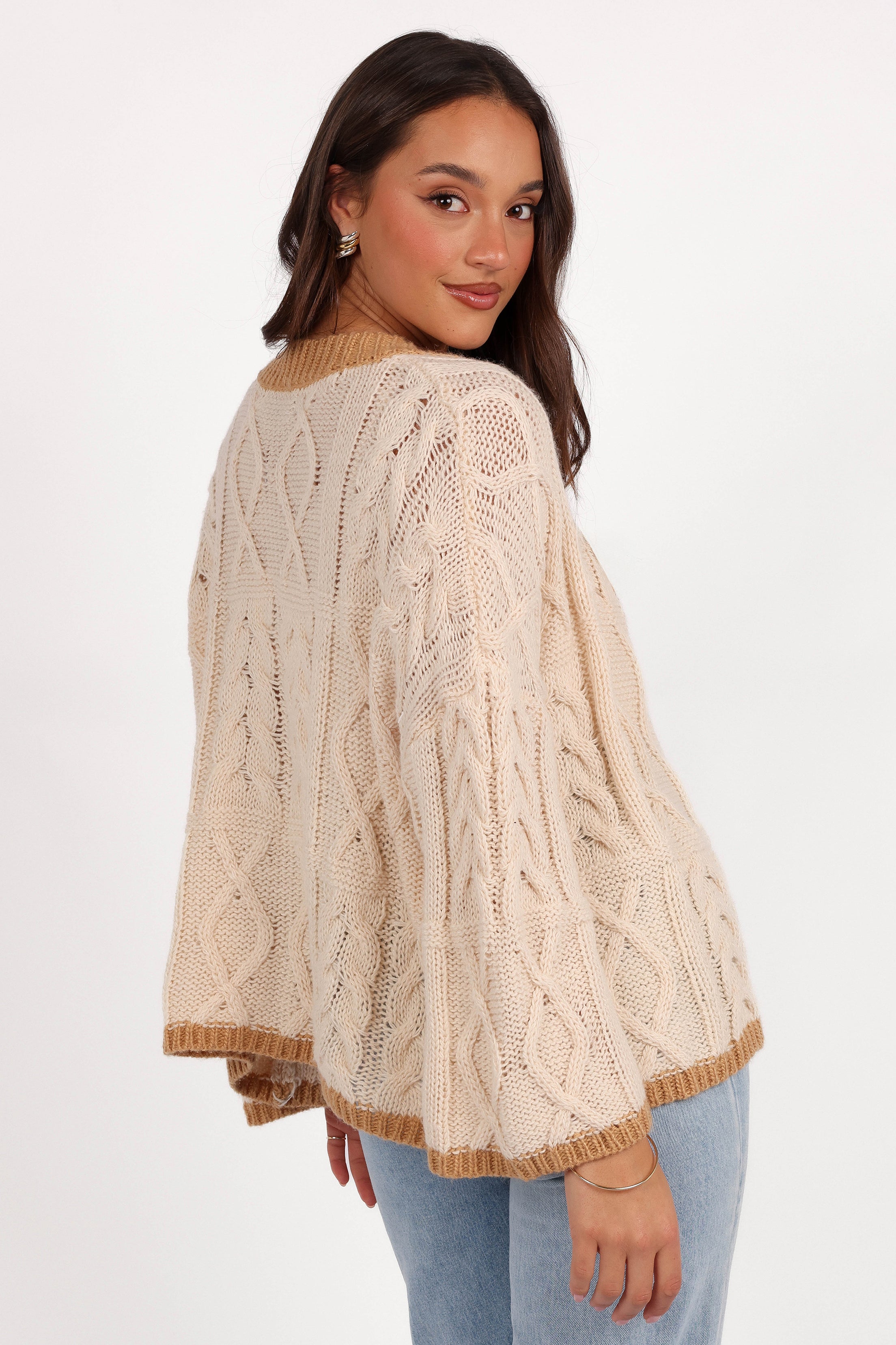 Zina Contrast Cardigan - Tan-Aur Fashion
