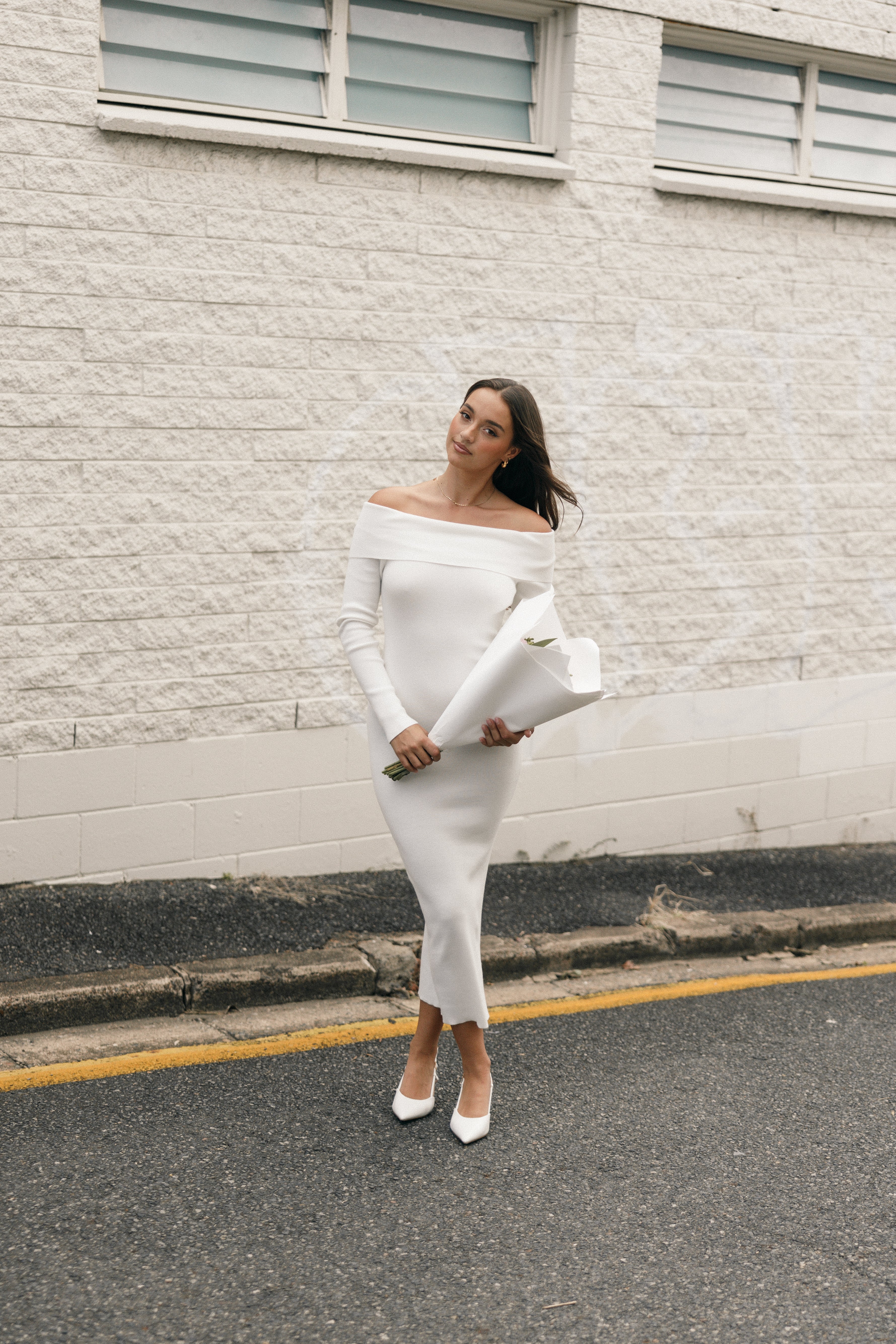 Archie Off The Shoulder Midi Dress - White-Aur Fashion