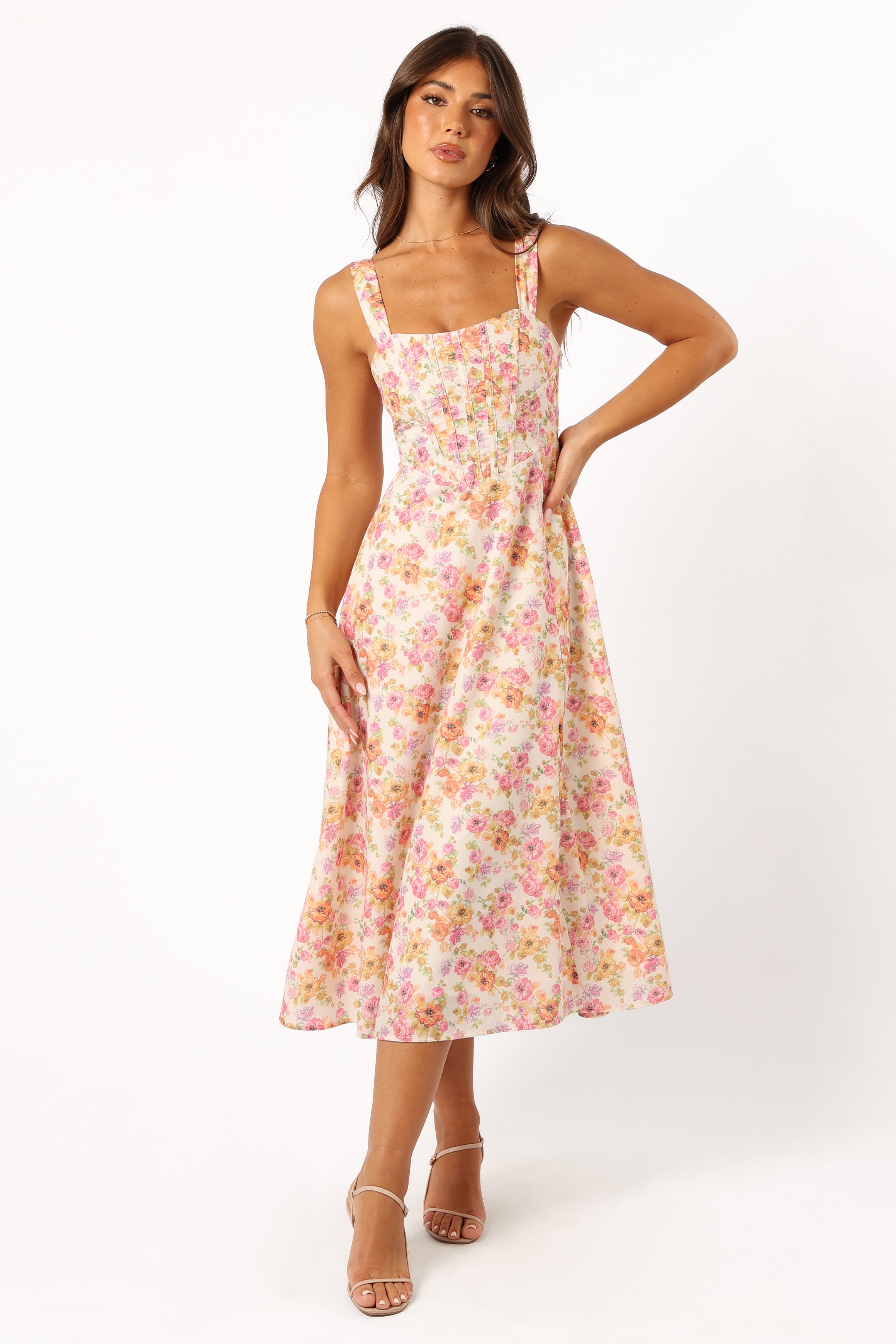 Cosima Midi Dress - Pink Floral-Aur Fashion