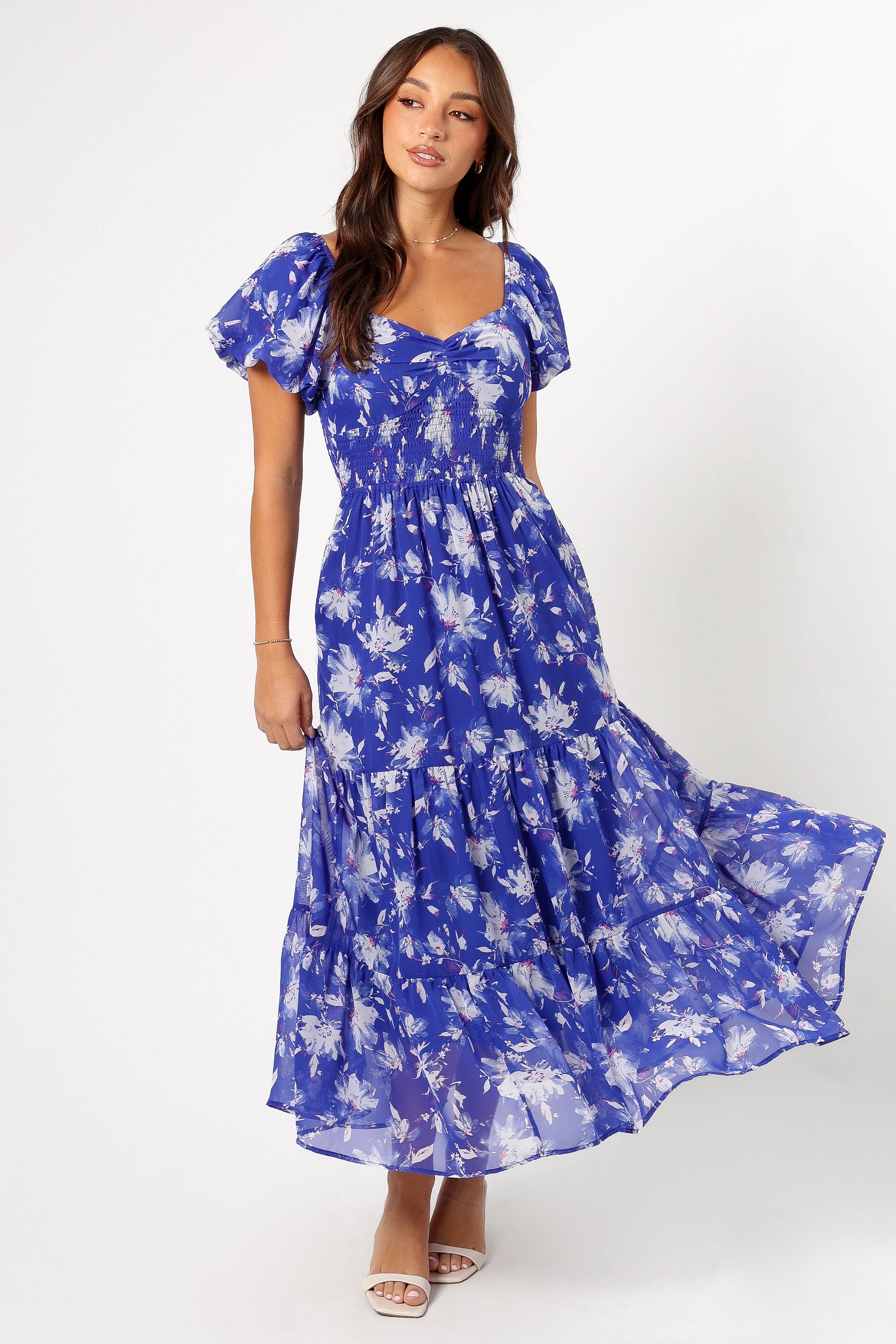 June Short Sleeve Maxi Dress - Bright Blue-Aur Fashion