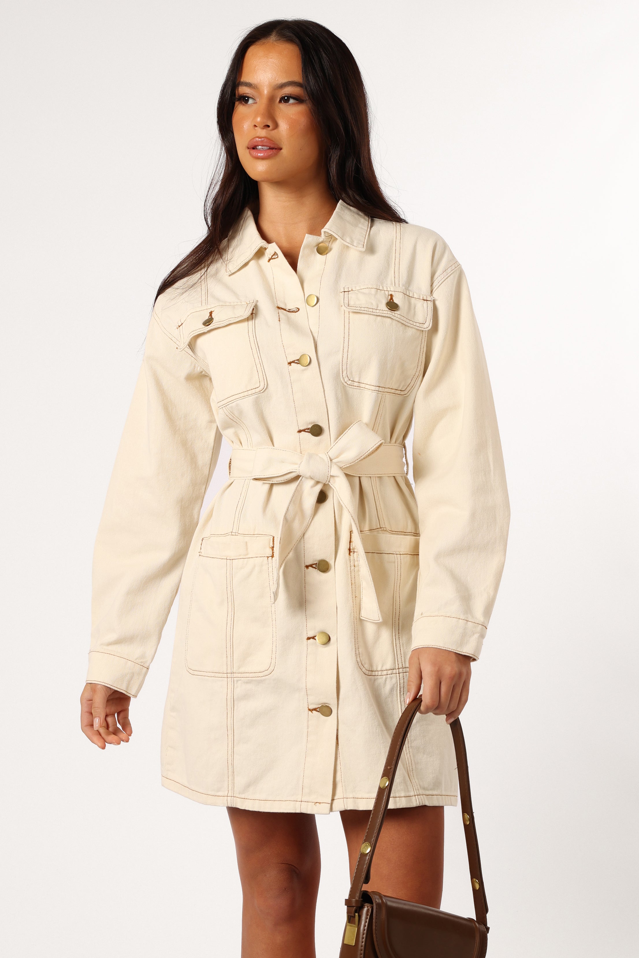 Otto Long Sleeve Mini Denim Dress - Sand-Aur Fashion