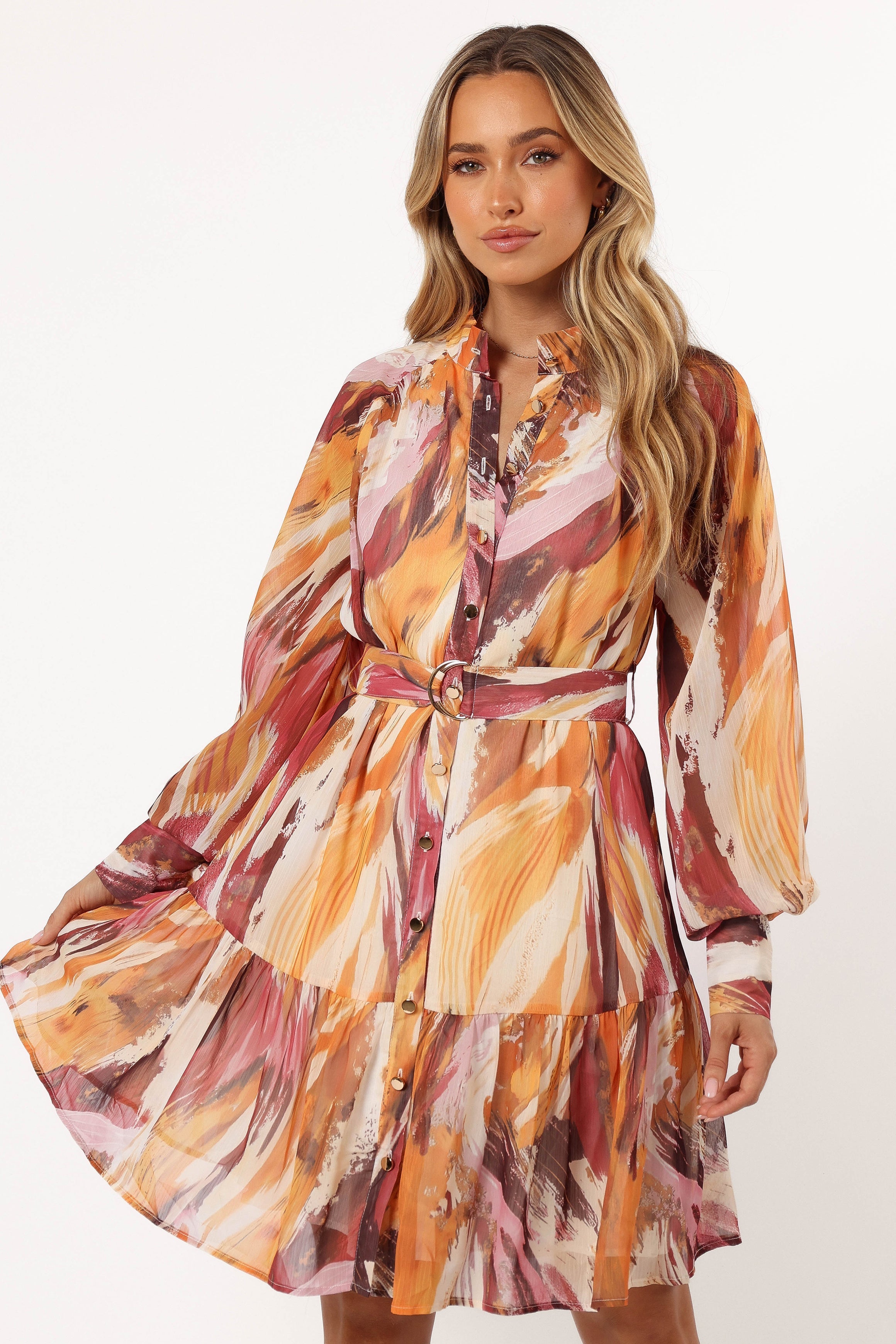 Quinn Long Sleeve Mini Dress - Warm Multi-Aur Fashion