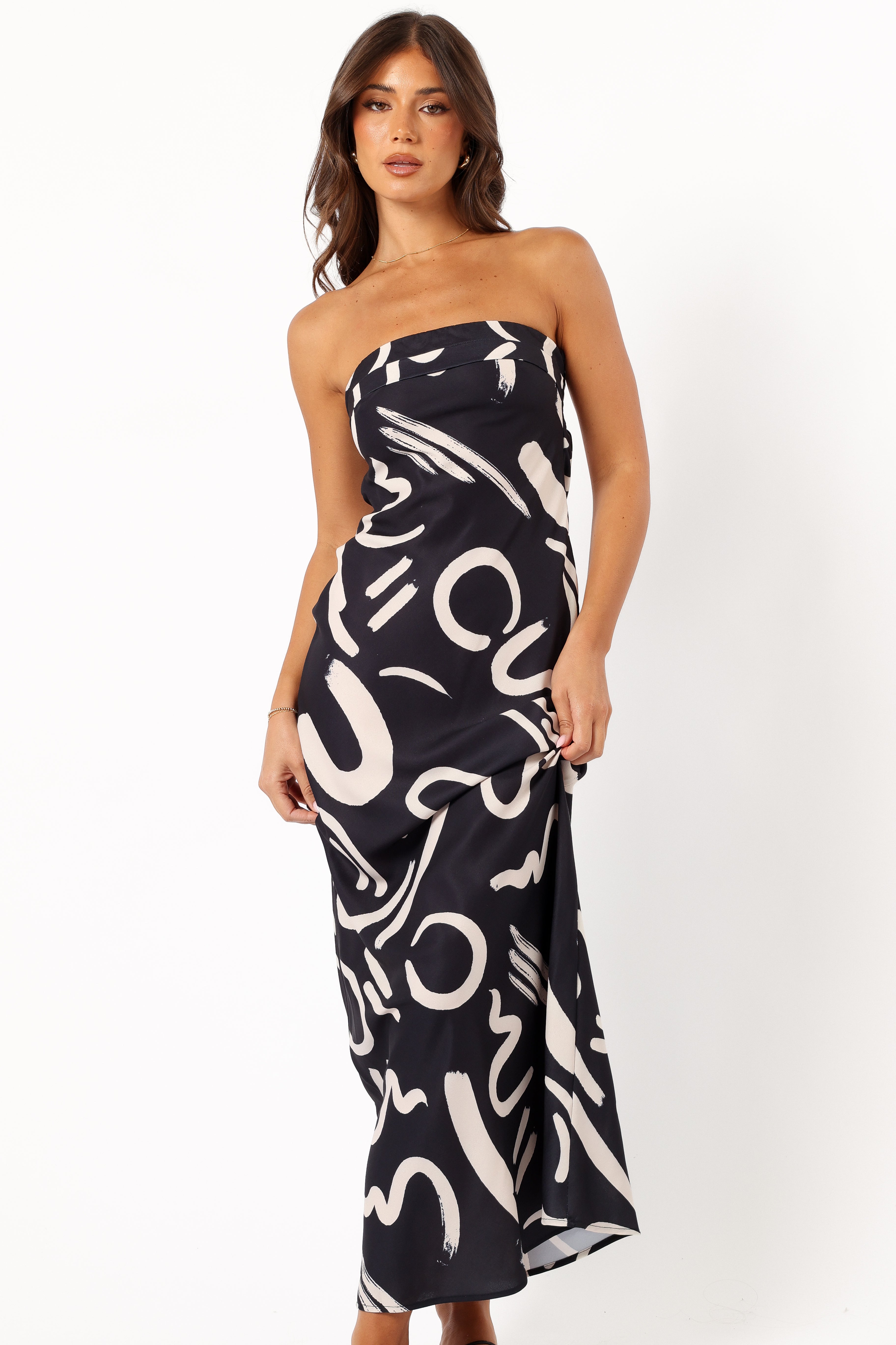 Remmie Strapless Maxi Dress - Black/White-Aur Fashion