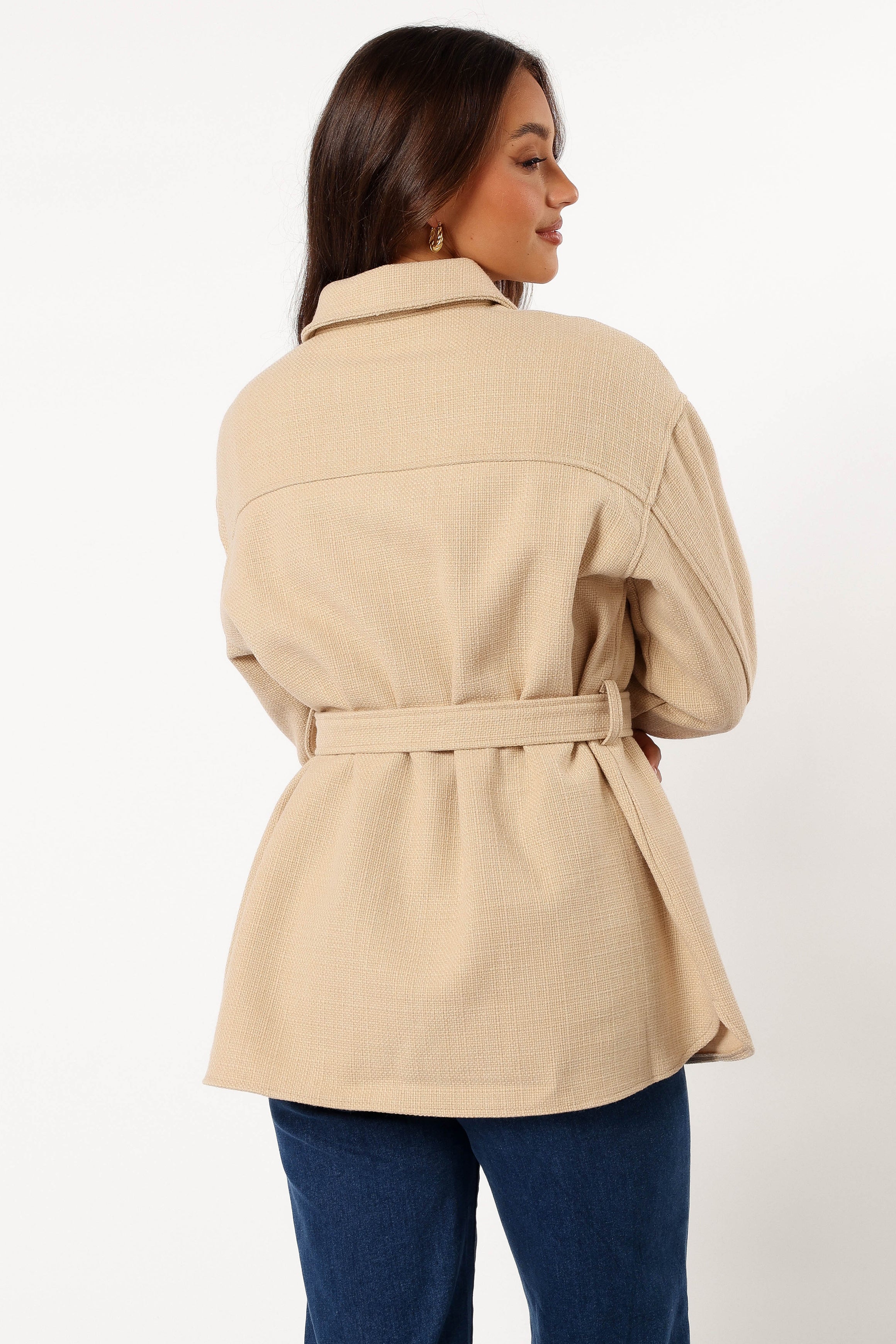 Arlow Tie Front Shacket - Cream-Aur Fashion