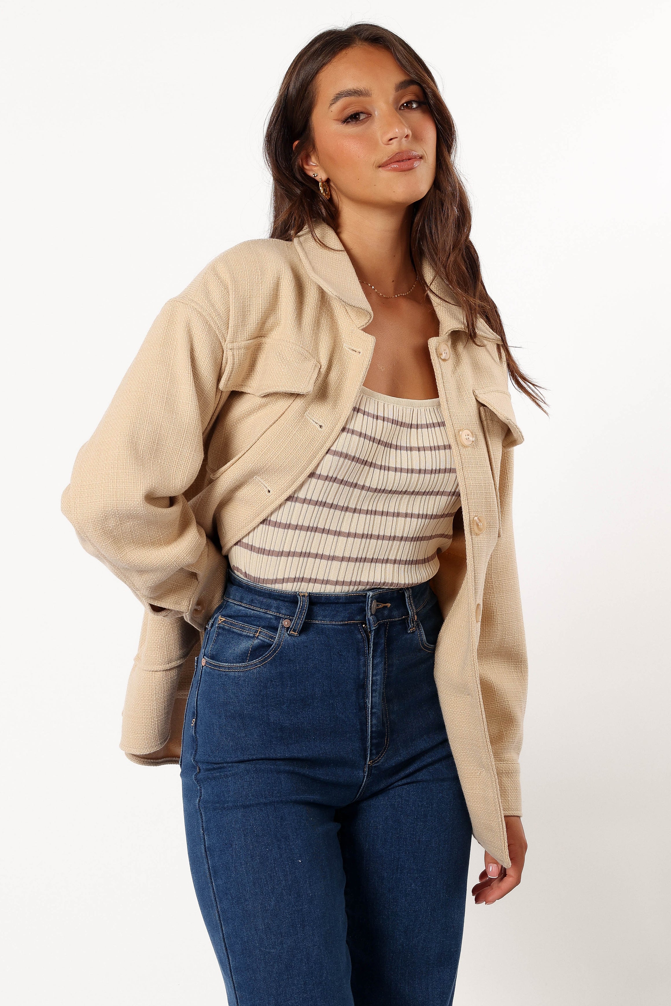 Arlow Tie Front Shacket - Cream-Aur Fashion