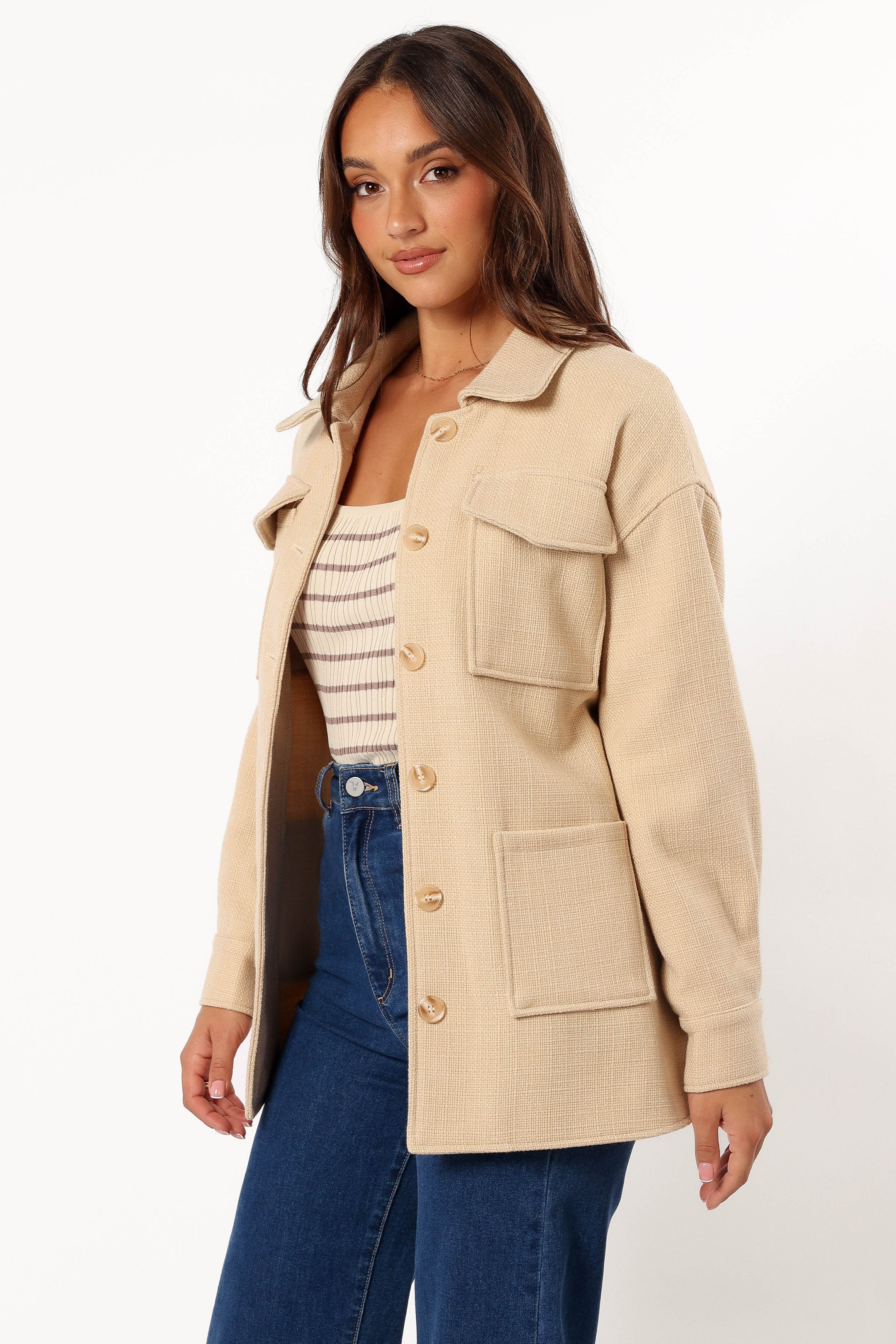 Arlow Tie Front Shacket - Cream-Aur Fashion