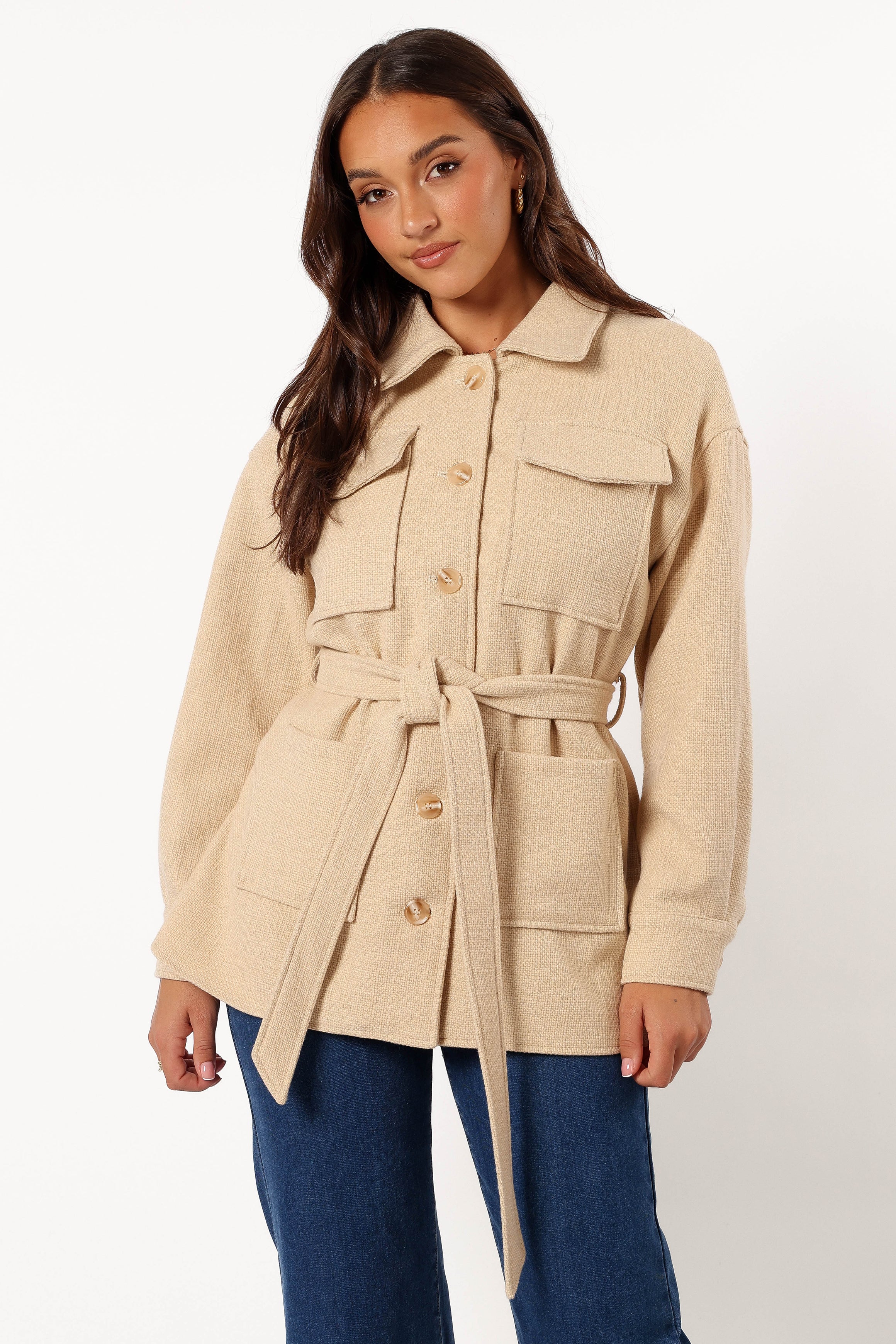 Arlow Tie Front Shacket - Cream-Aur Fashion