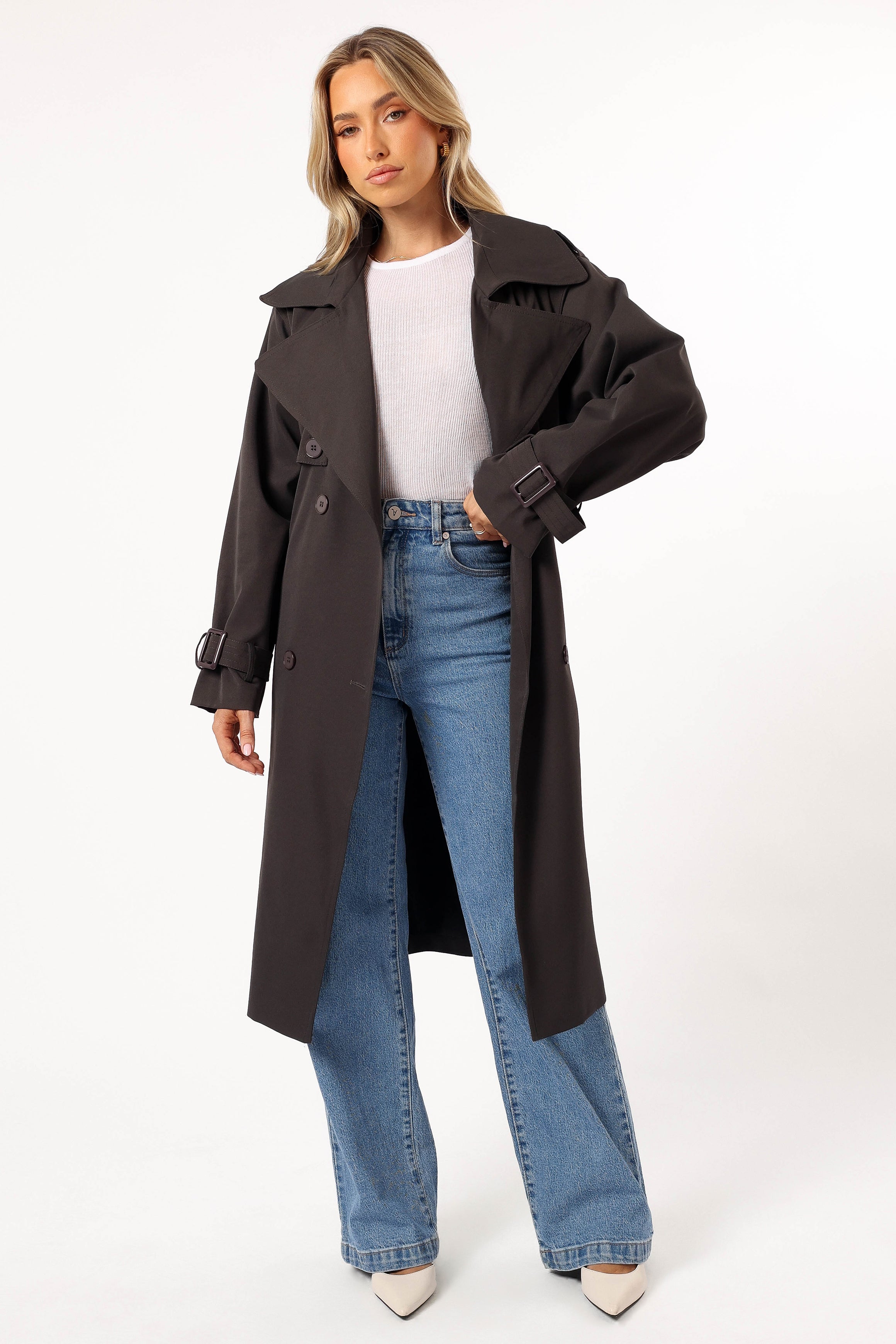 Billy Button Front Trench Coat - Charcoal-Aur Fashion