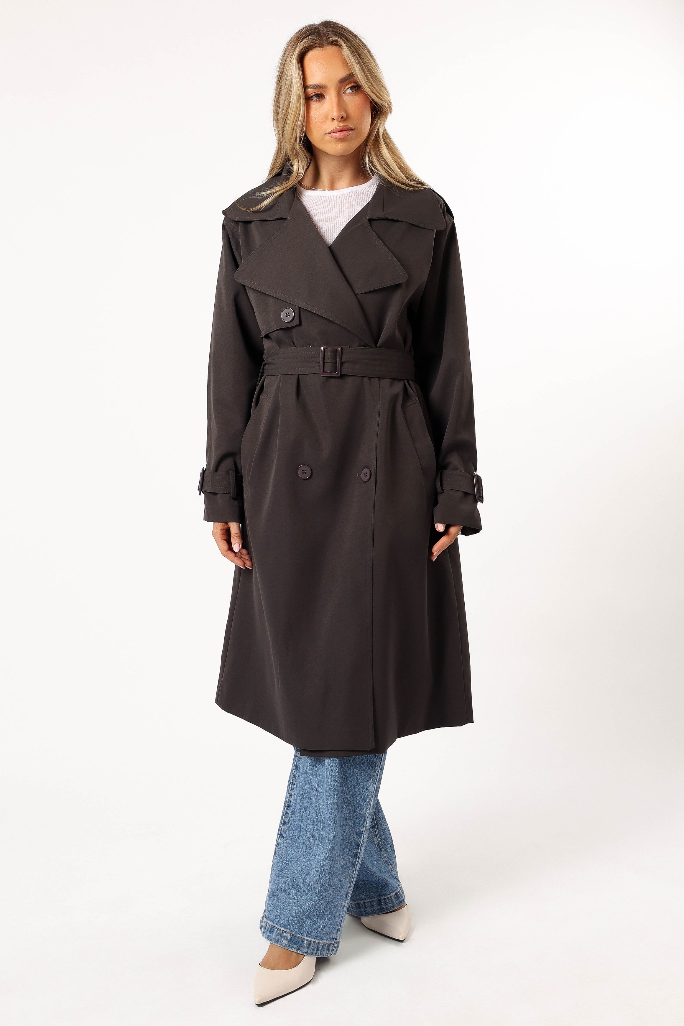 Billy Button Front Trench Coat - Charcoal-Aur Fashion