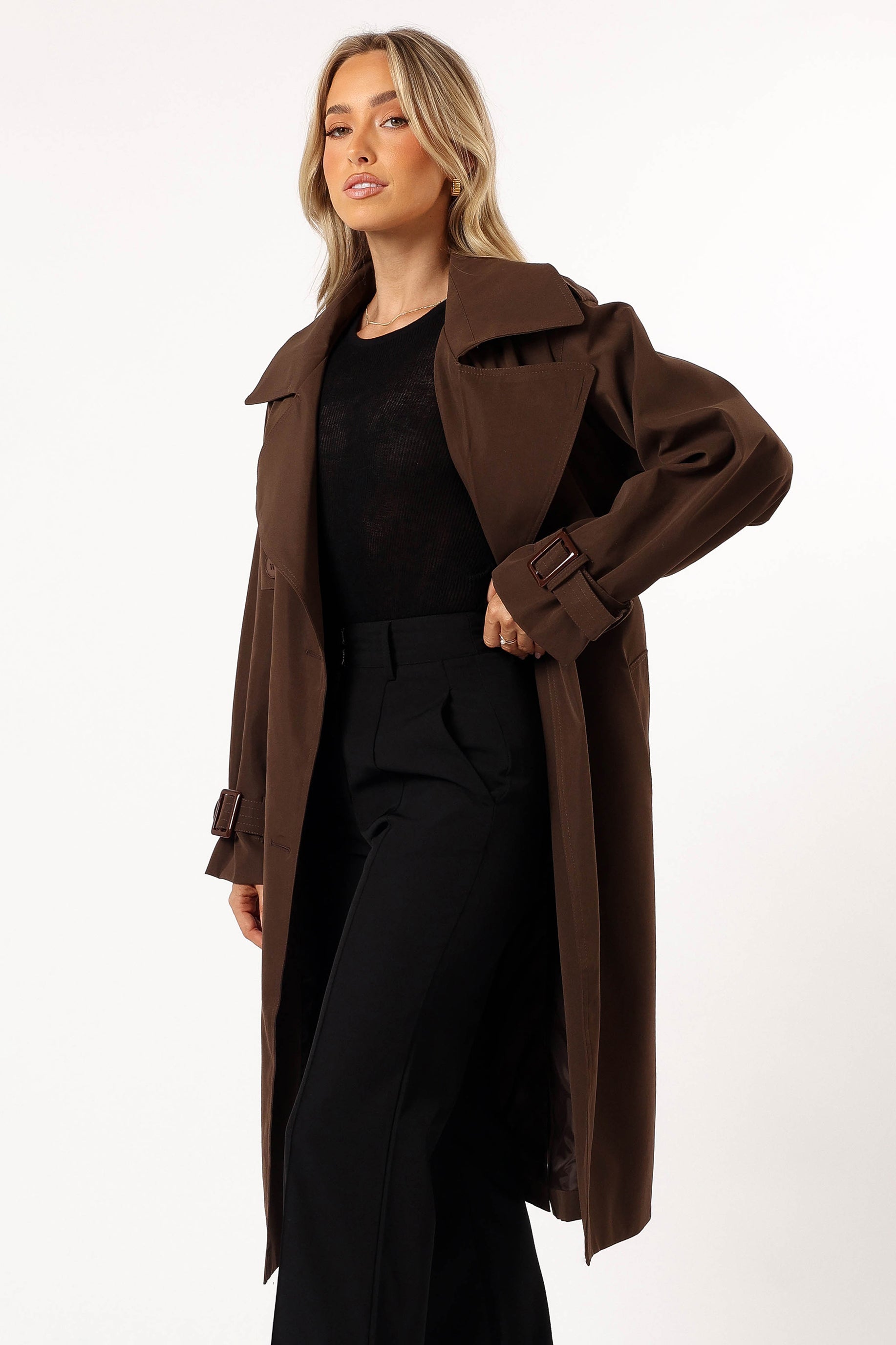 Billy Button Front Trench Coat - Chocolate Brown-Aur Fashion