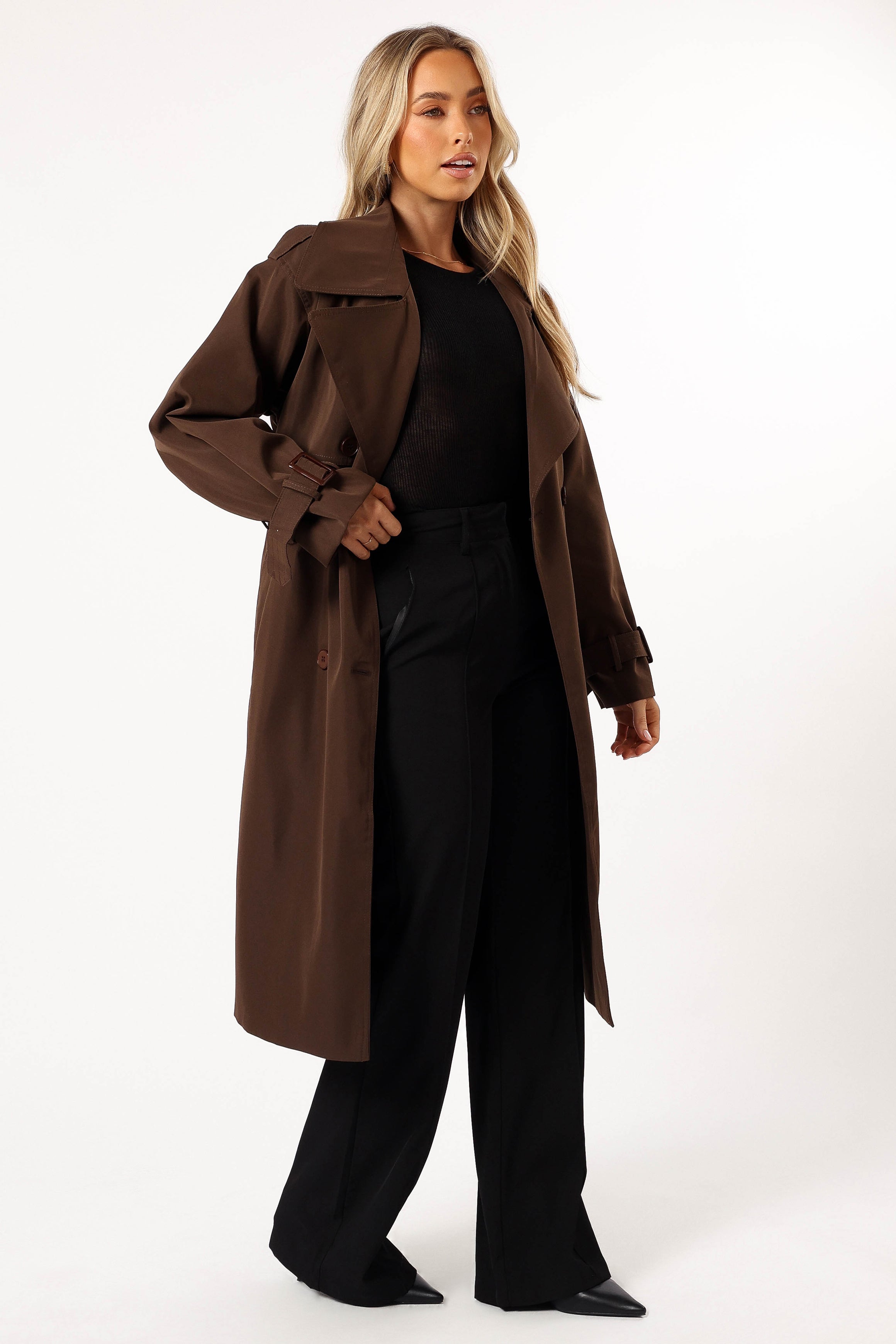 Billy Button Front Trench Coat - Chocolate Brown-Aur Fashion